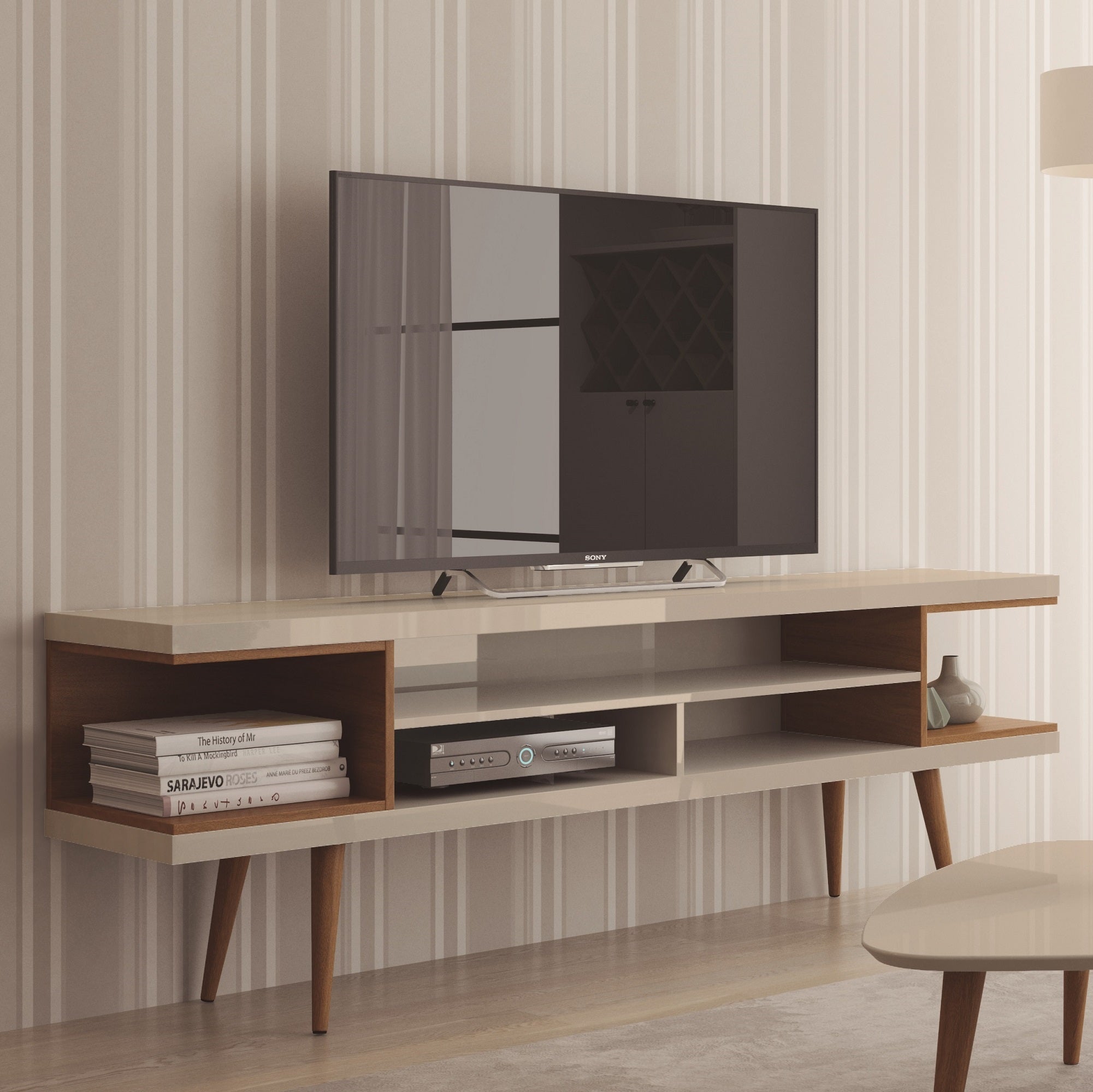 Utopia Free-Standing Off White and Maple Cream 71" TV Stand