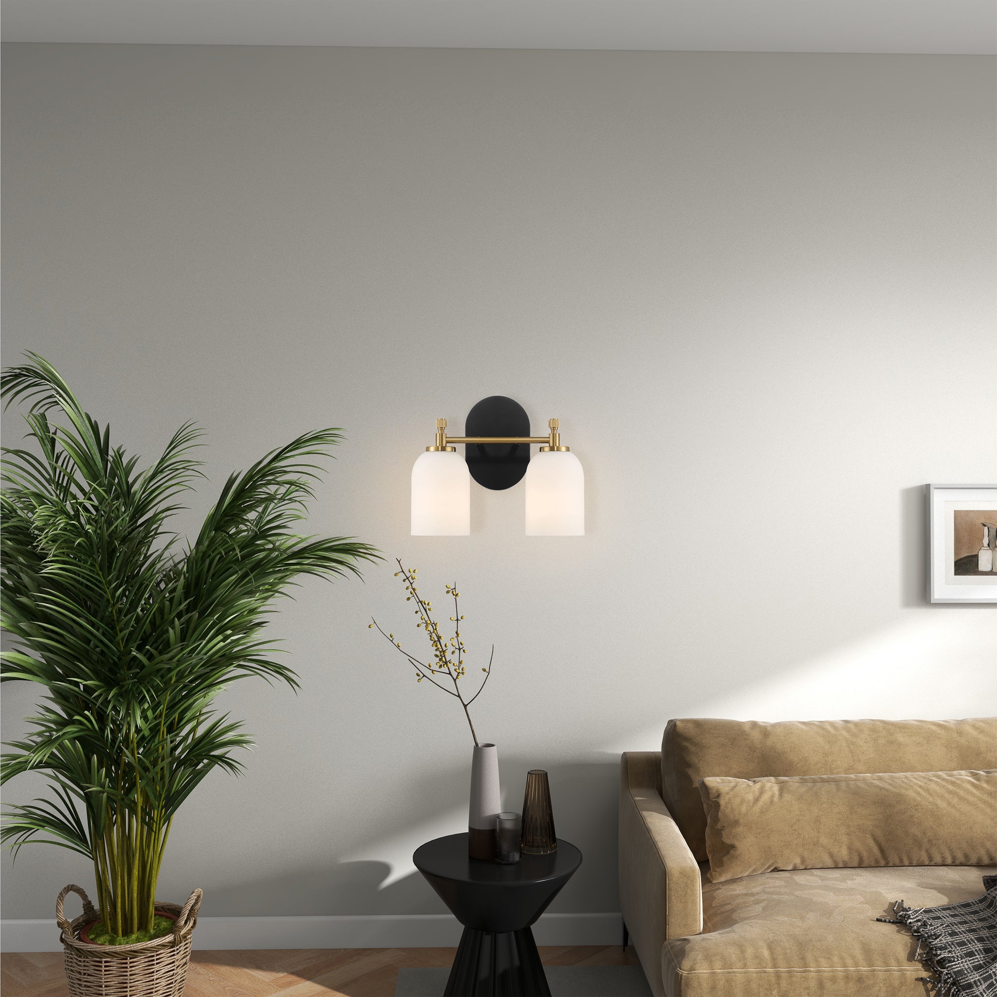 Dublin Two Lights Vanity in Traditional Style for Over Bathroom Mirror Wall Sconce 12.25"W × 10.125"H × 5.5"E With White Frosted Glass