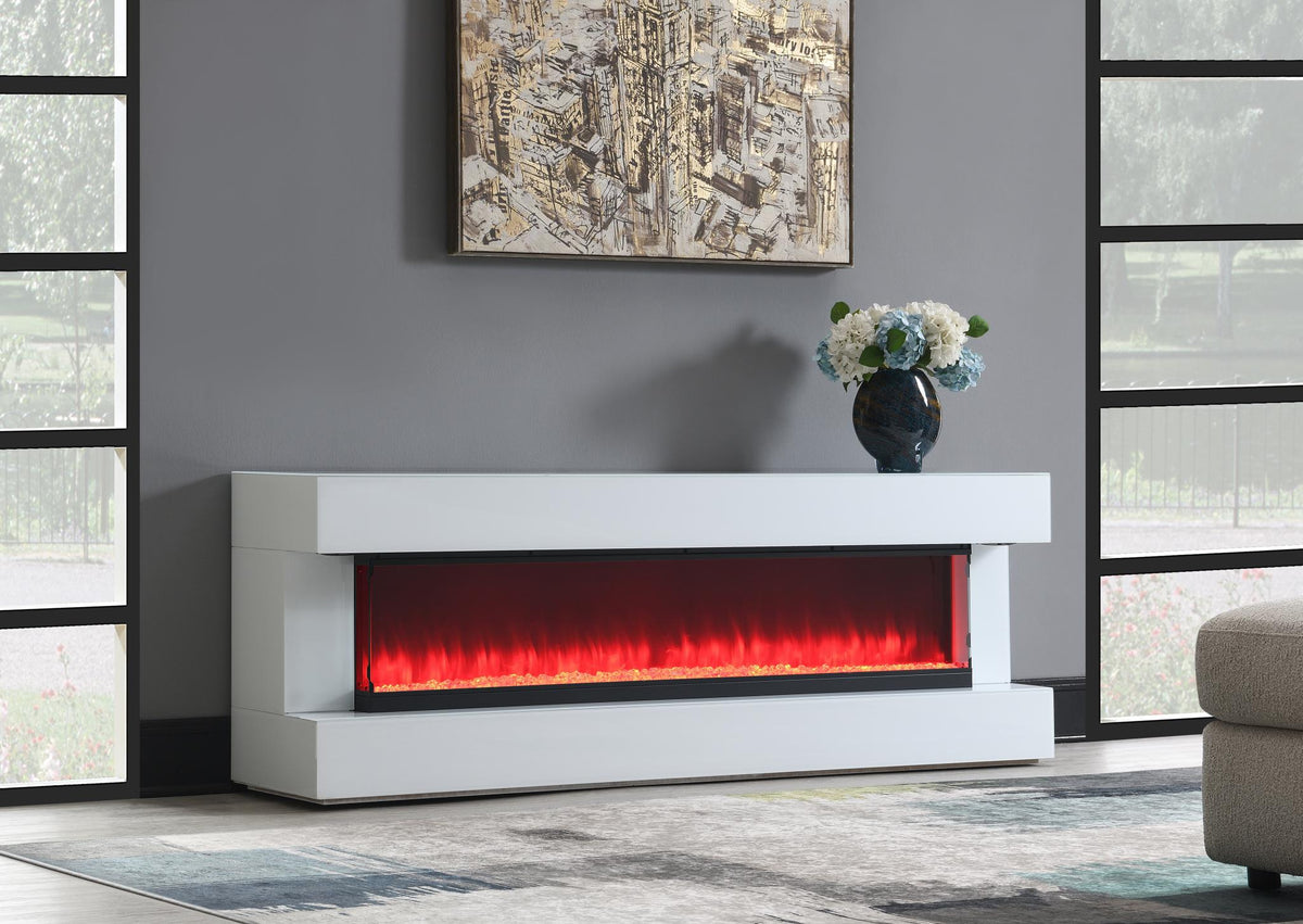 White Fireplace TV Stand with Bluetooth Speaker (W027)