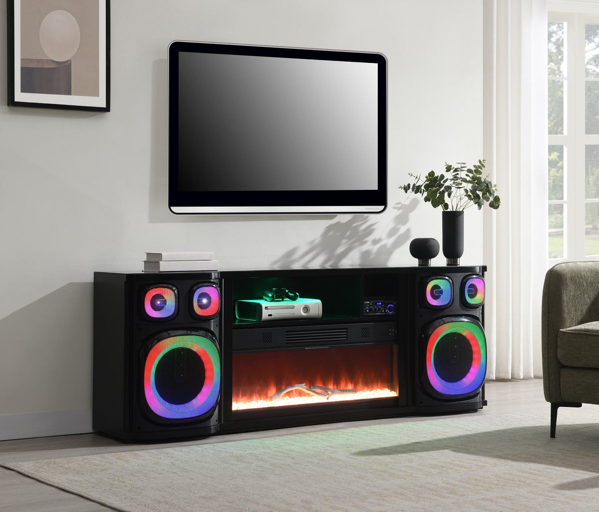 Black Fireplace TV Stand with Bluetooth Speaker (W029-TV)