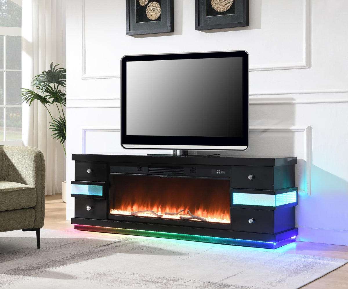 Black Fireplace TV Stand with Bluetooth Speaker (W031-TV)
