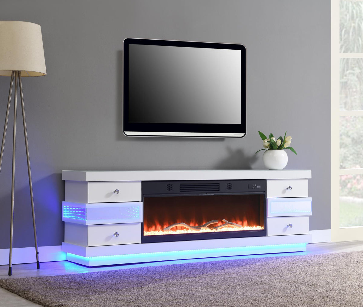 White Fireplace TV Stand with Bluetooth Speaker (W032-TV)