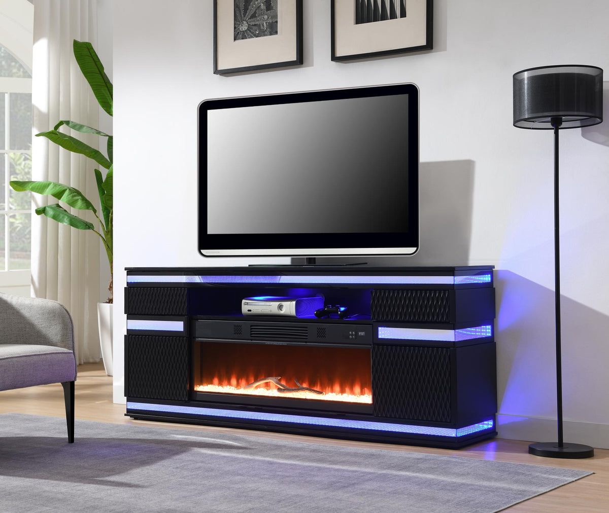 Black Fireplace TV Stand with Bluetooth Speaker (W034-TV)