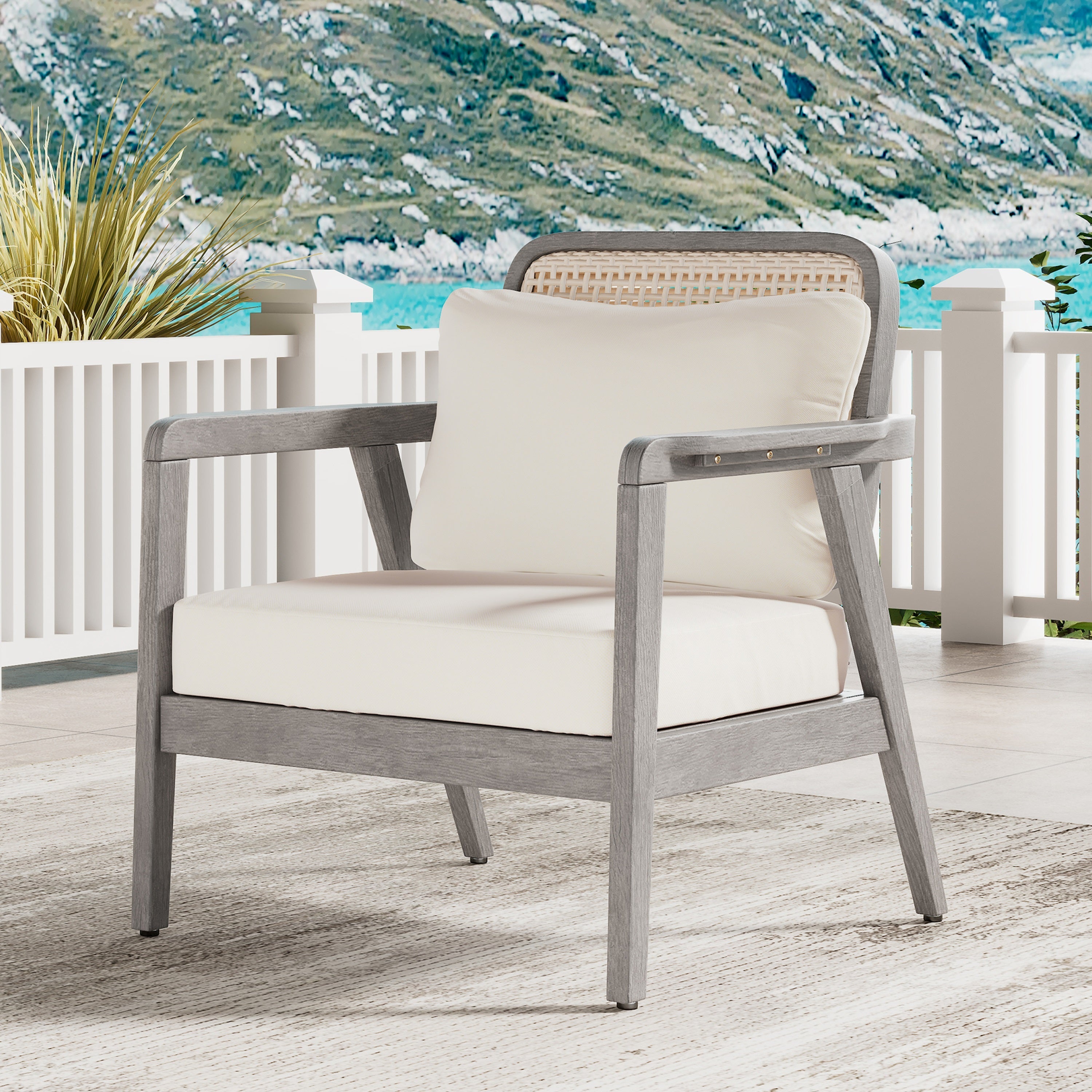 Outdoor Club Chair Cushioned Seating - Light Gray