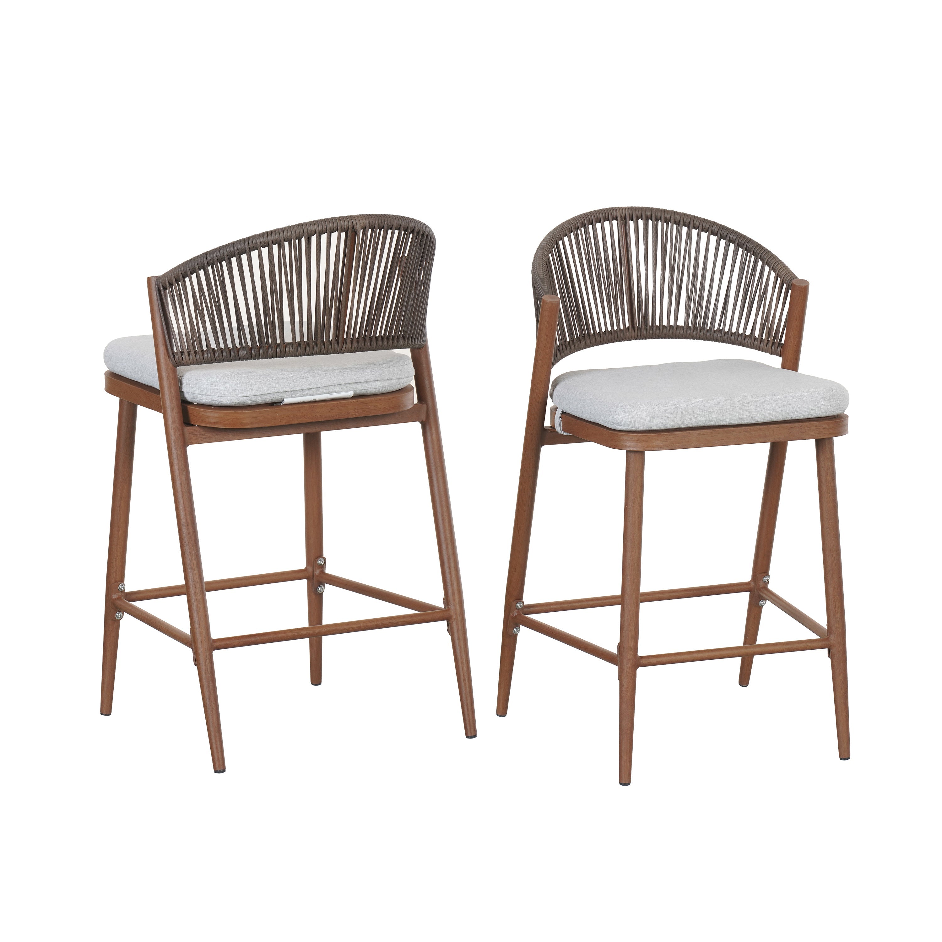 Outdoor Counter Stool Set Water-Resistant Cushions - Teak