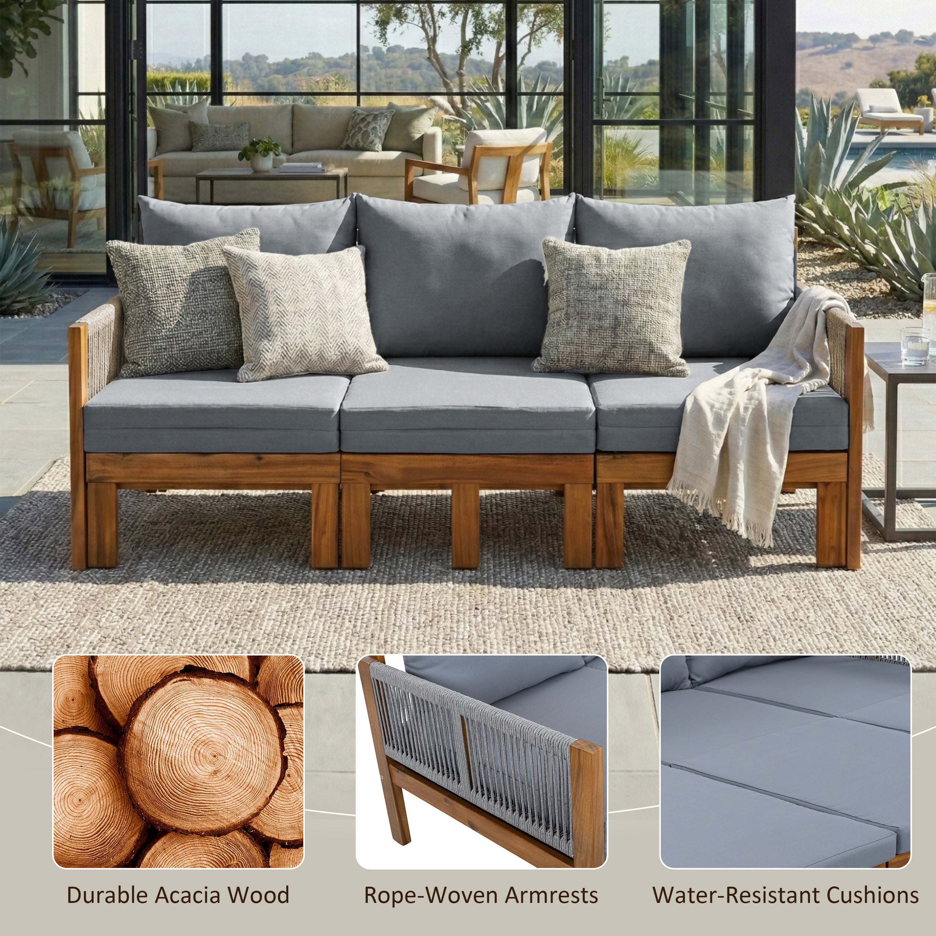 Daybed Outdoor Canopy Daybed Cushioned Seating - Gray