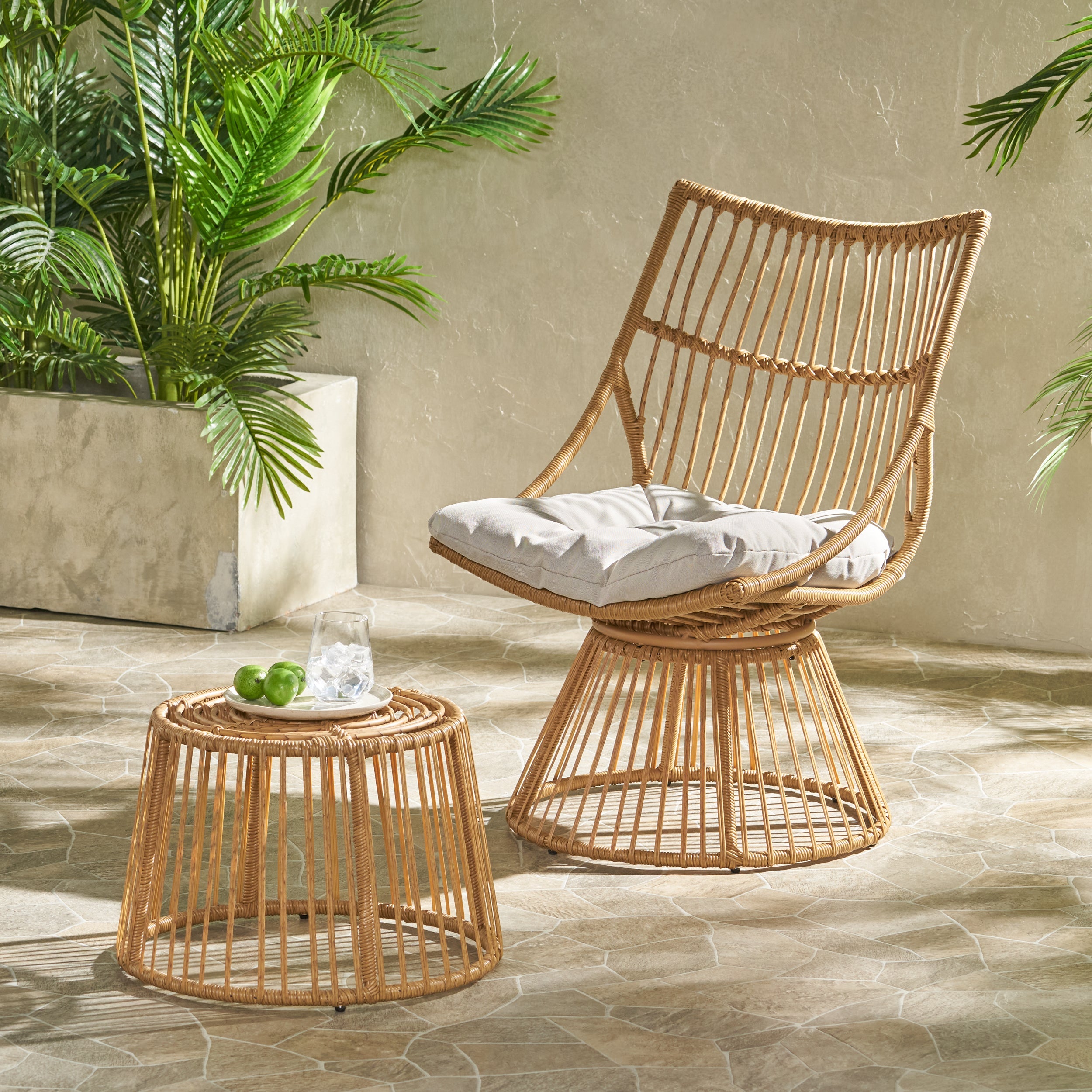 Outdoor Club Chair Rattan Frame - Light Brown