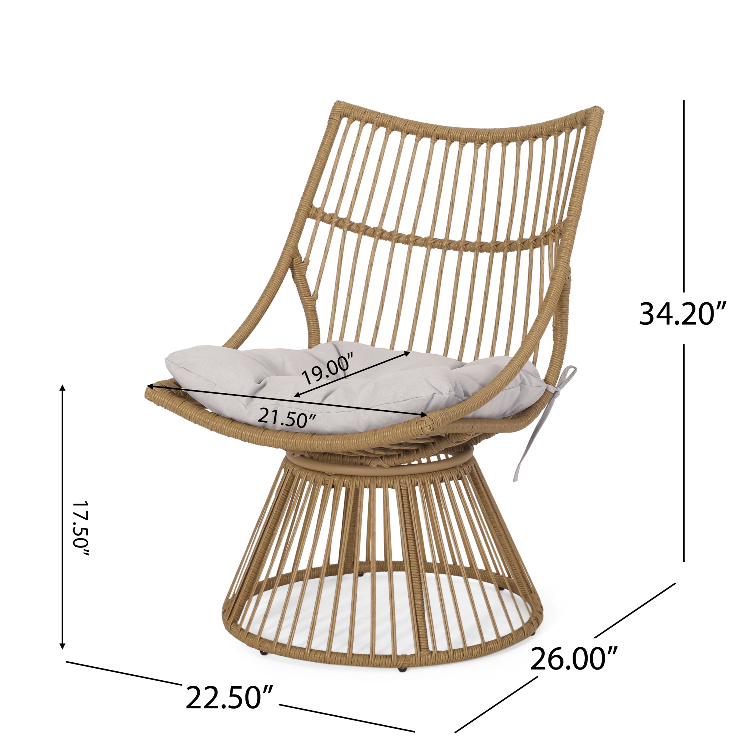 Outdoor Club Chair Rattan Frame - Light Brown