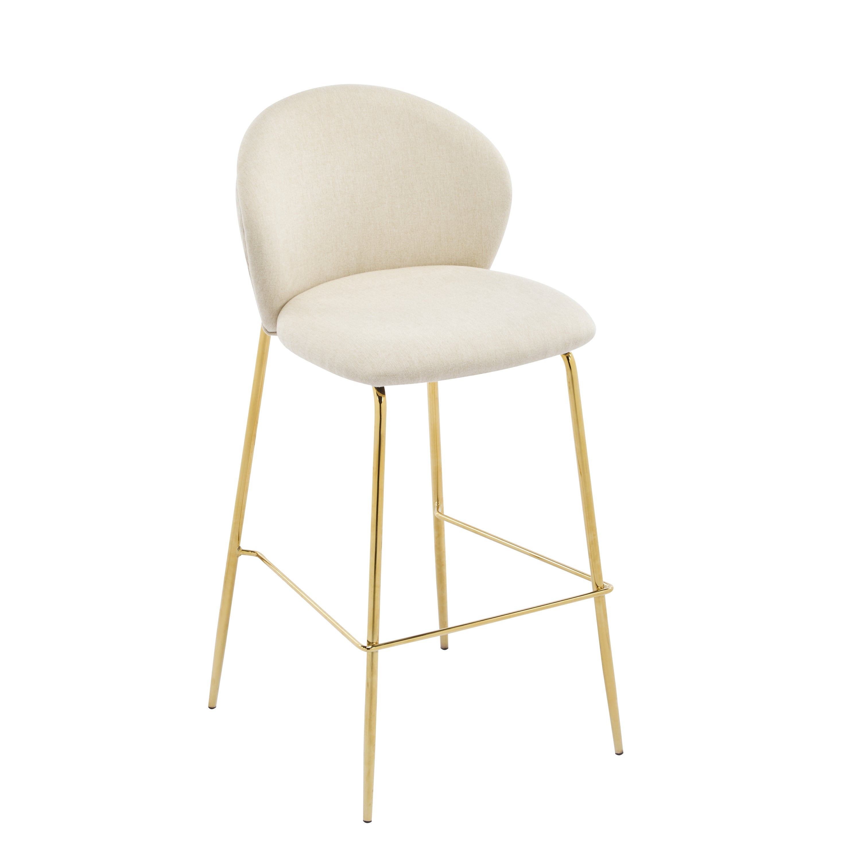 Kira Indoor Upholstered Bar Stool Set of 2, Beige Fabric with Metal Frame and Gilded Legs
