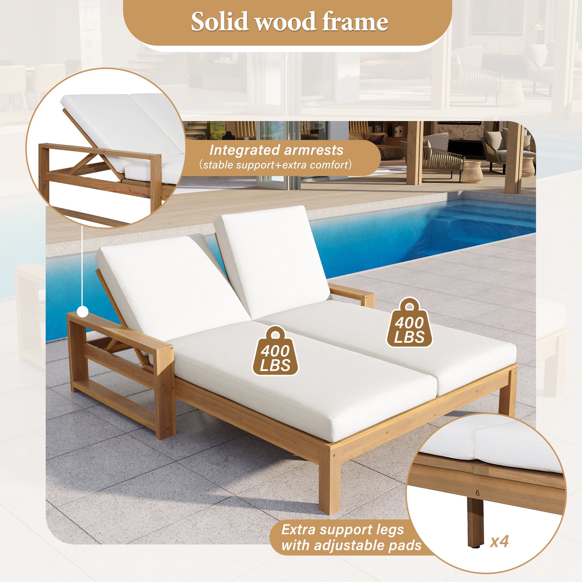 Trexm Outdoor Chaise Lounge Adjustable Back Backrest