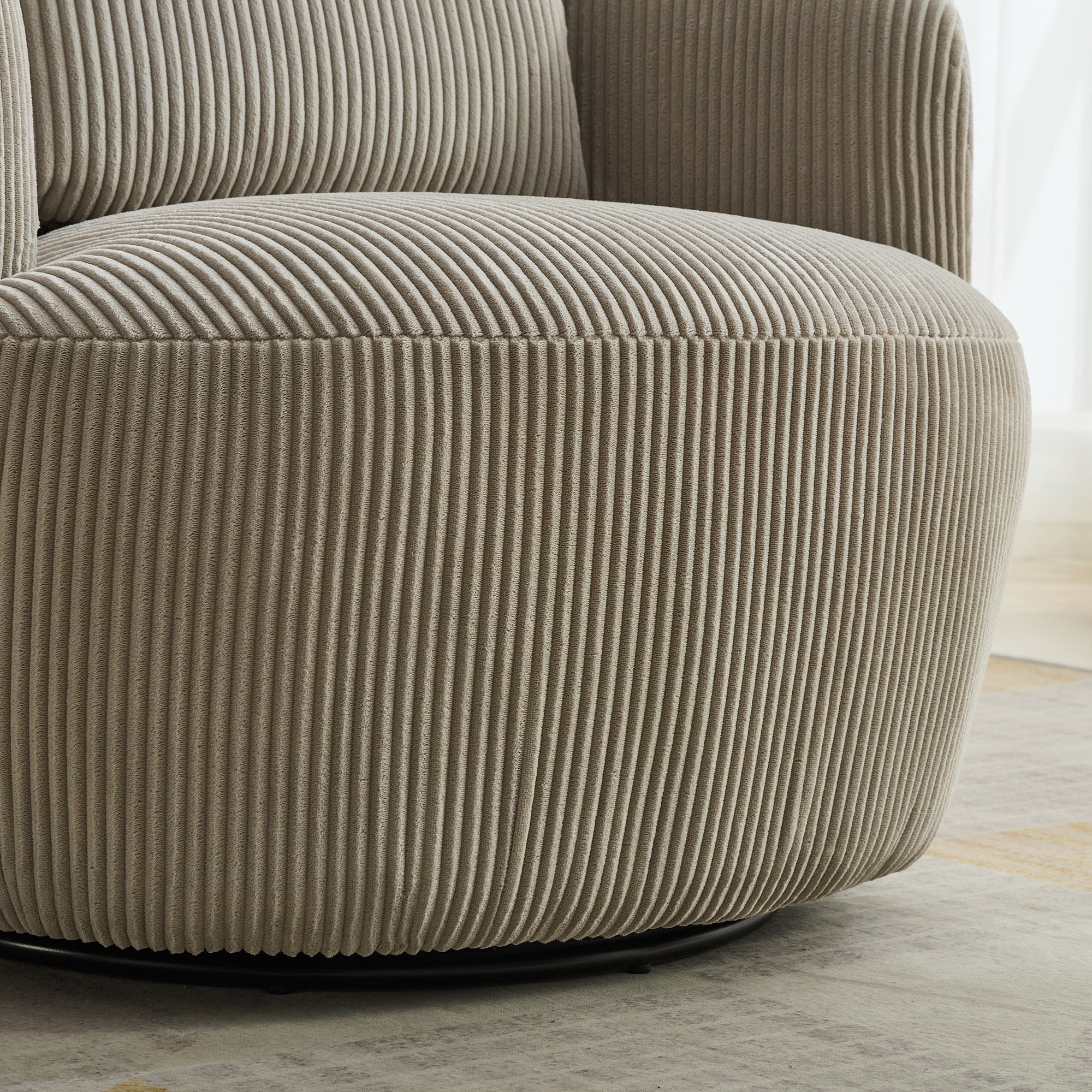 Brunswick Corduroy Upholstered 360° Metal Base Swivel Barrel Chair with Pillow