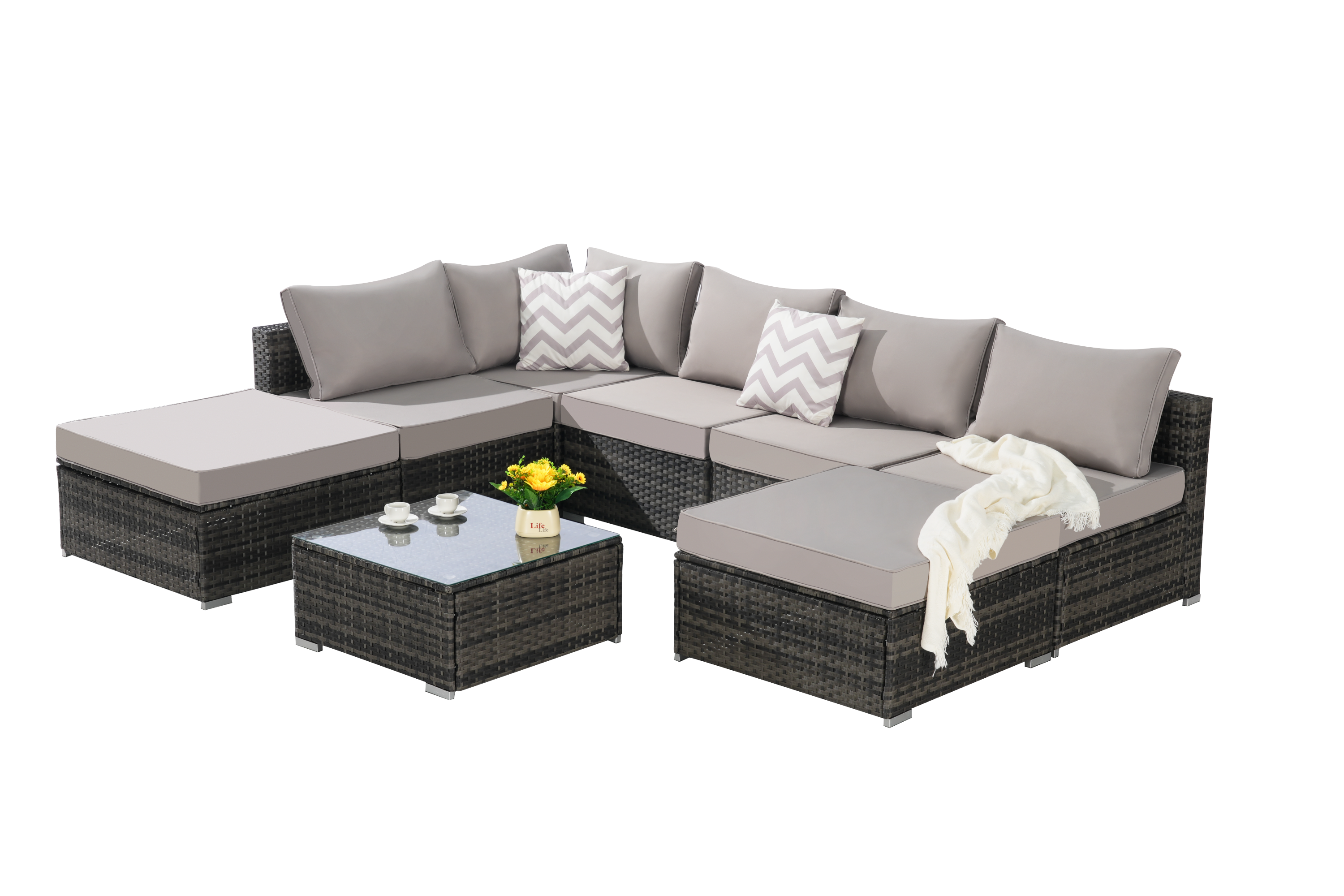 Outdoor Sectional Set Cushioned Seating