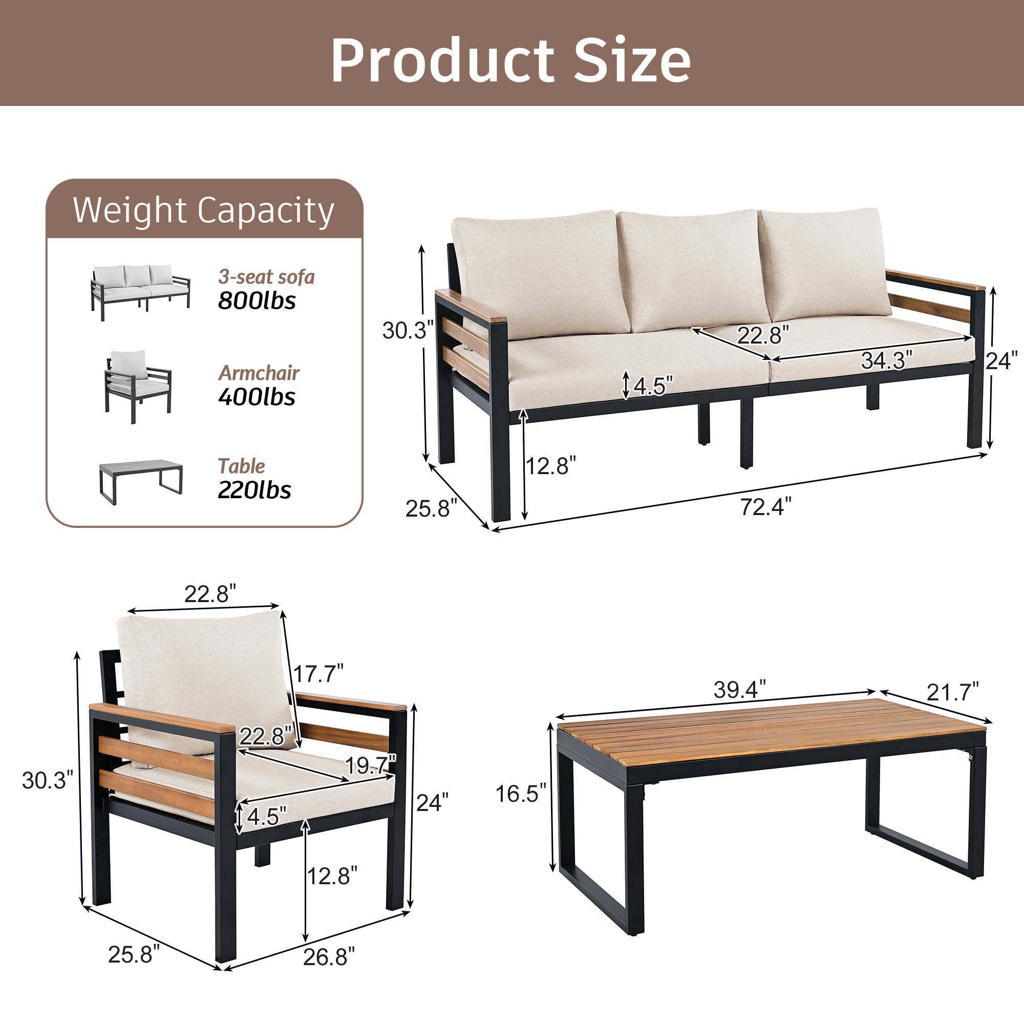 Go Outdoor Coffee Table Cushioned Seating - Beige