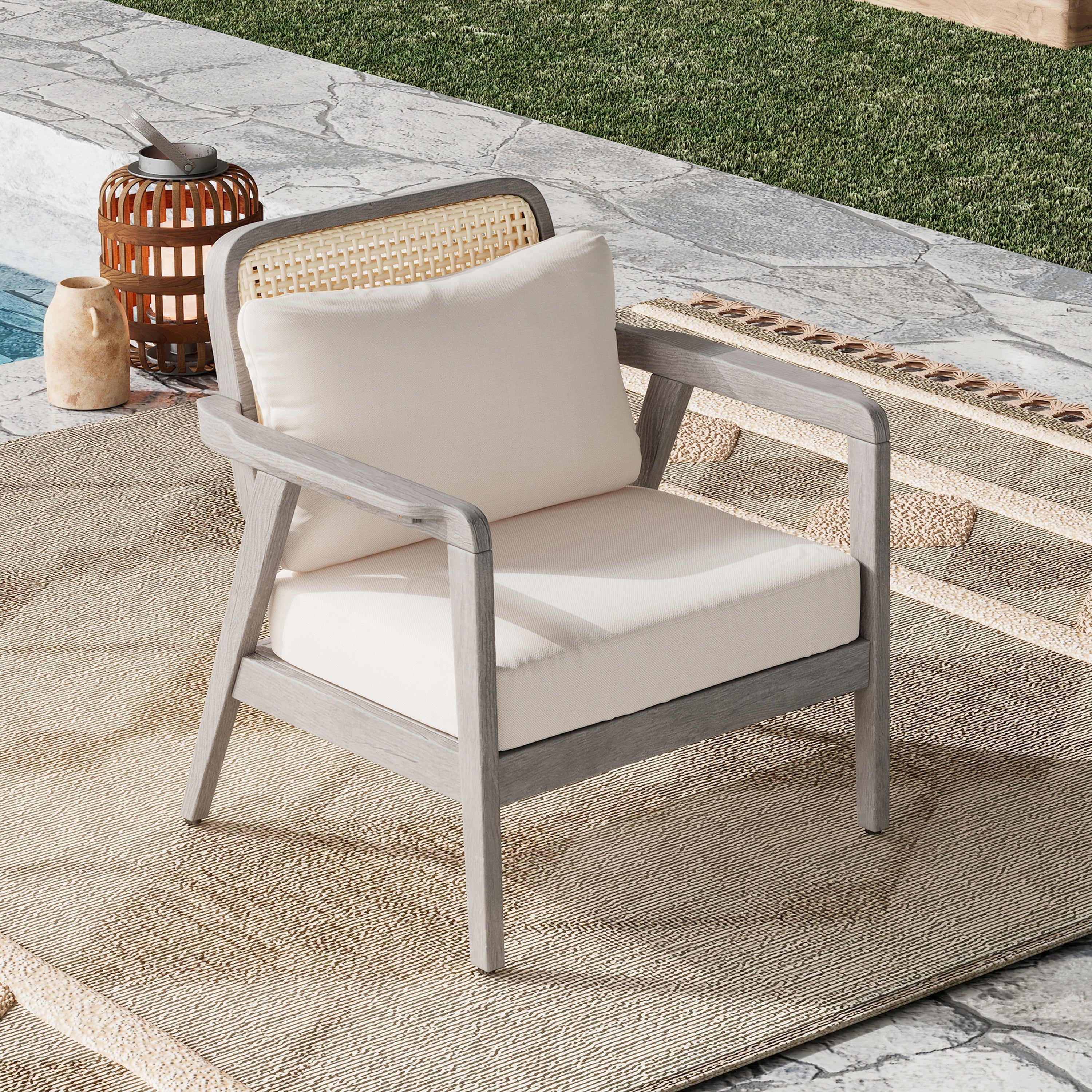 Outdoor Club Chair Cushioned Seating - Light Gray