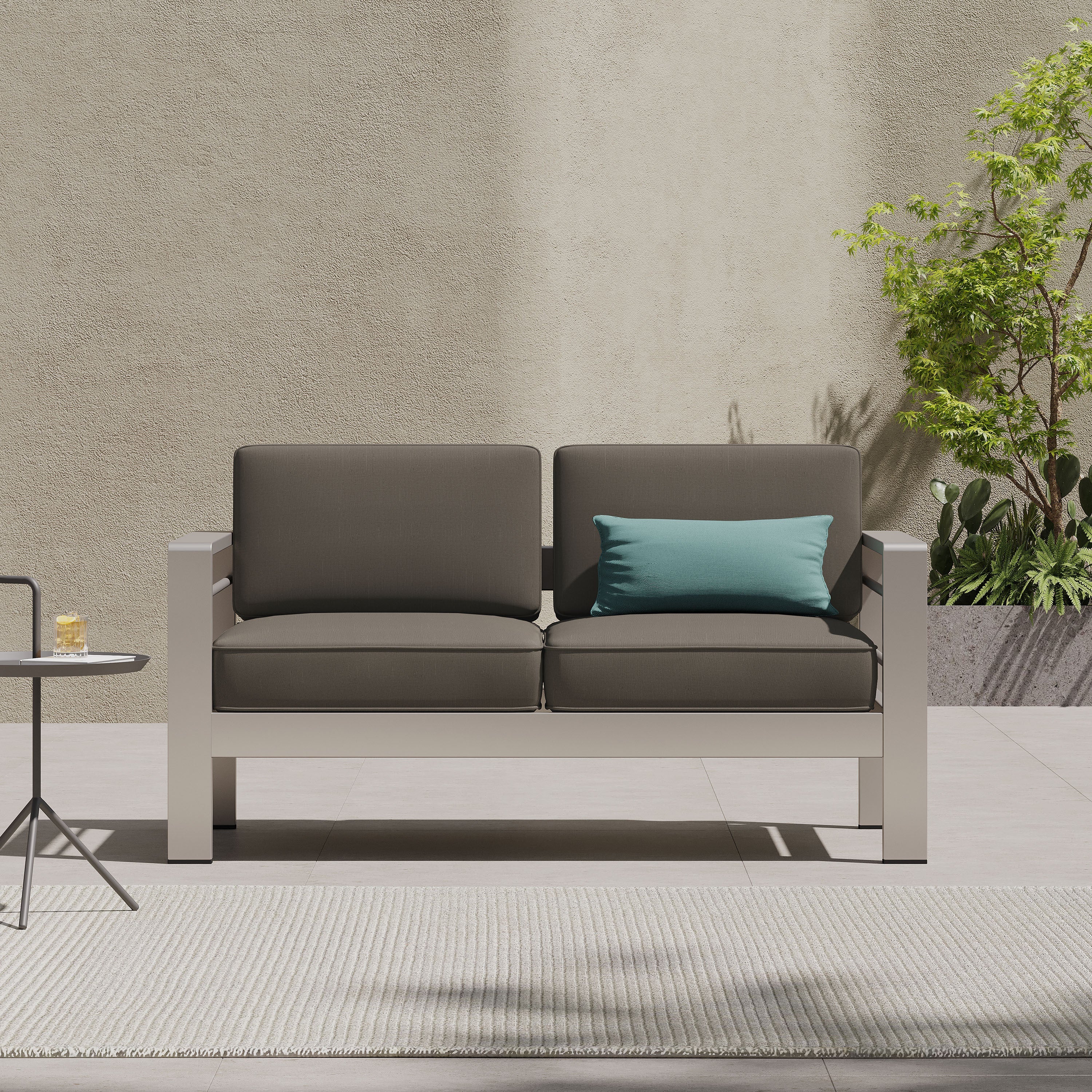 Loveseat Outdoor Loveseat Cushioned Seating - Gray
