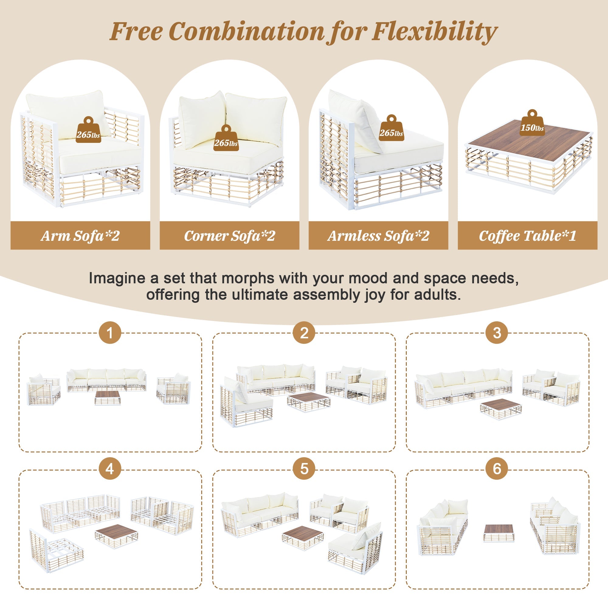 Topmax Outdoor Sectional Set Cushioned Seating - White