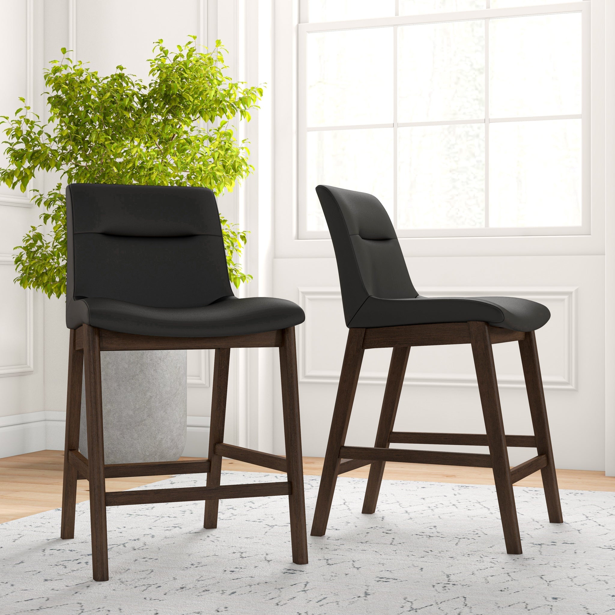 Danilo Black Leather Counter Stool - Set of 2