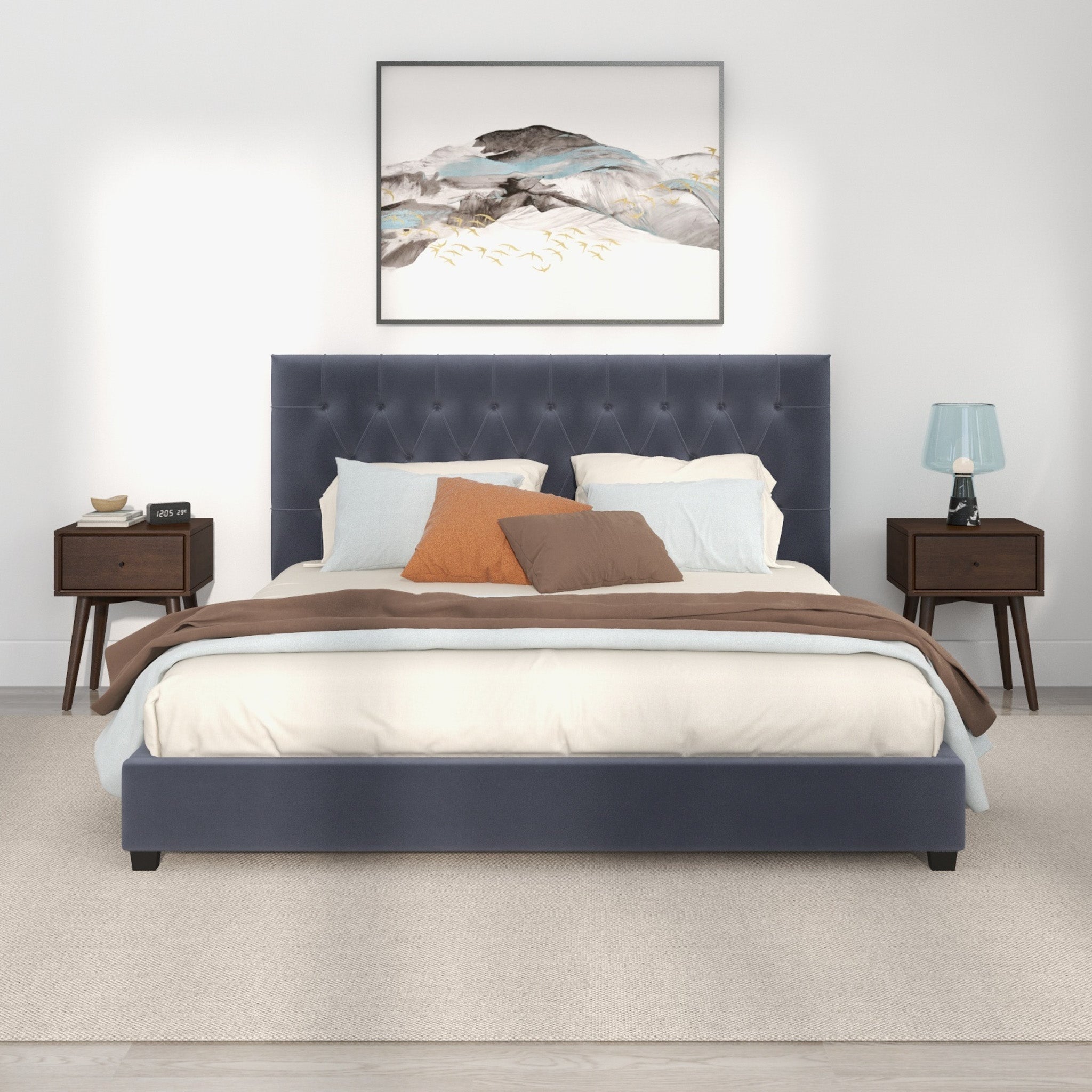 Eldridge King Gray Velvet Platform Bed
