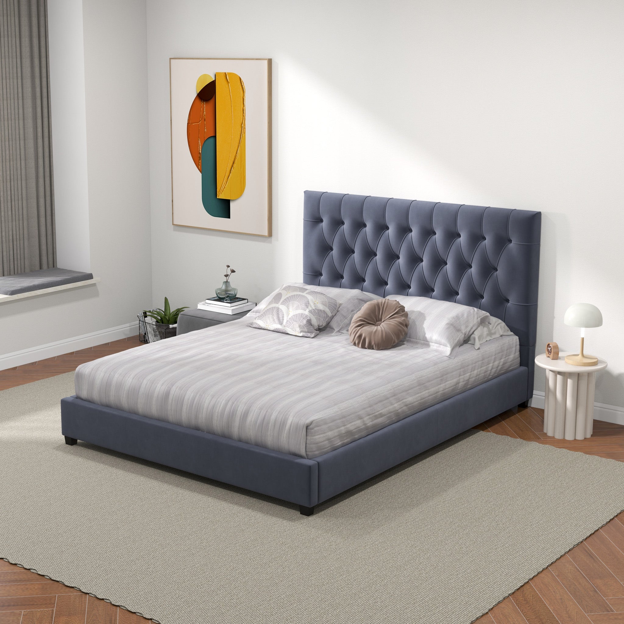 Eldridge Queen Gray Velvet Platform Bed