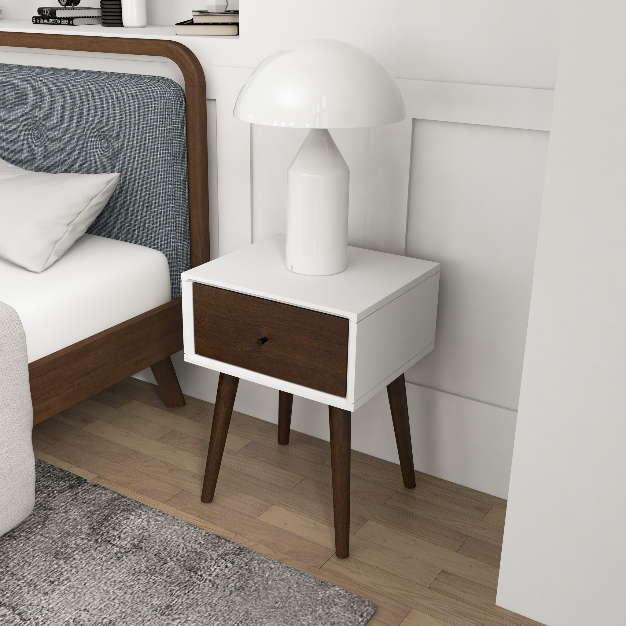 Hayes White Solid Wood Base Nightstand
