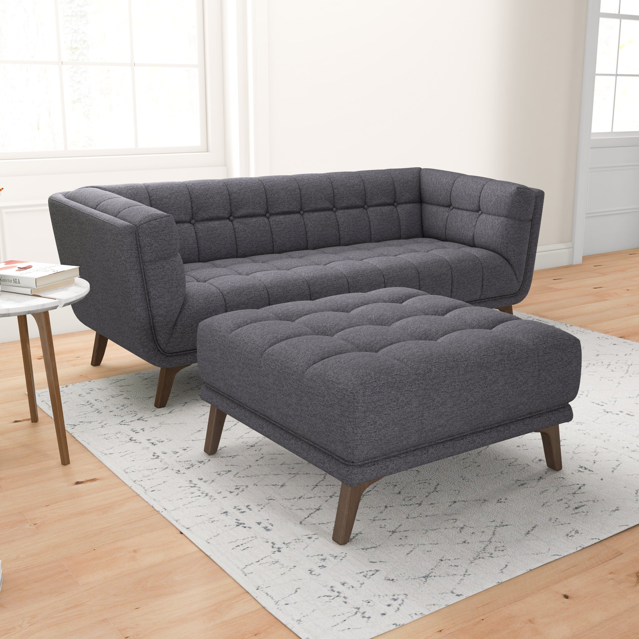 Kano Dark Gray Fabric Ottoman