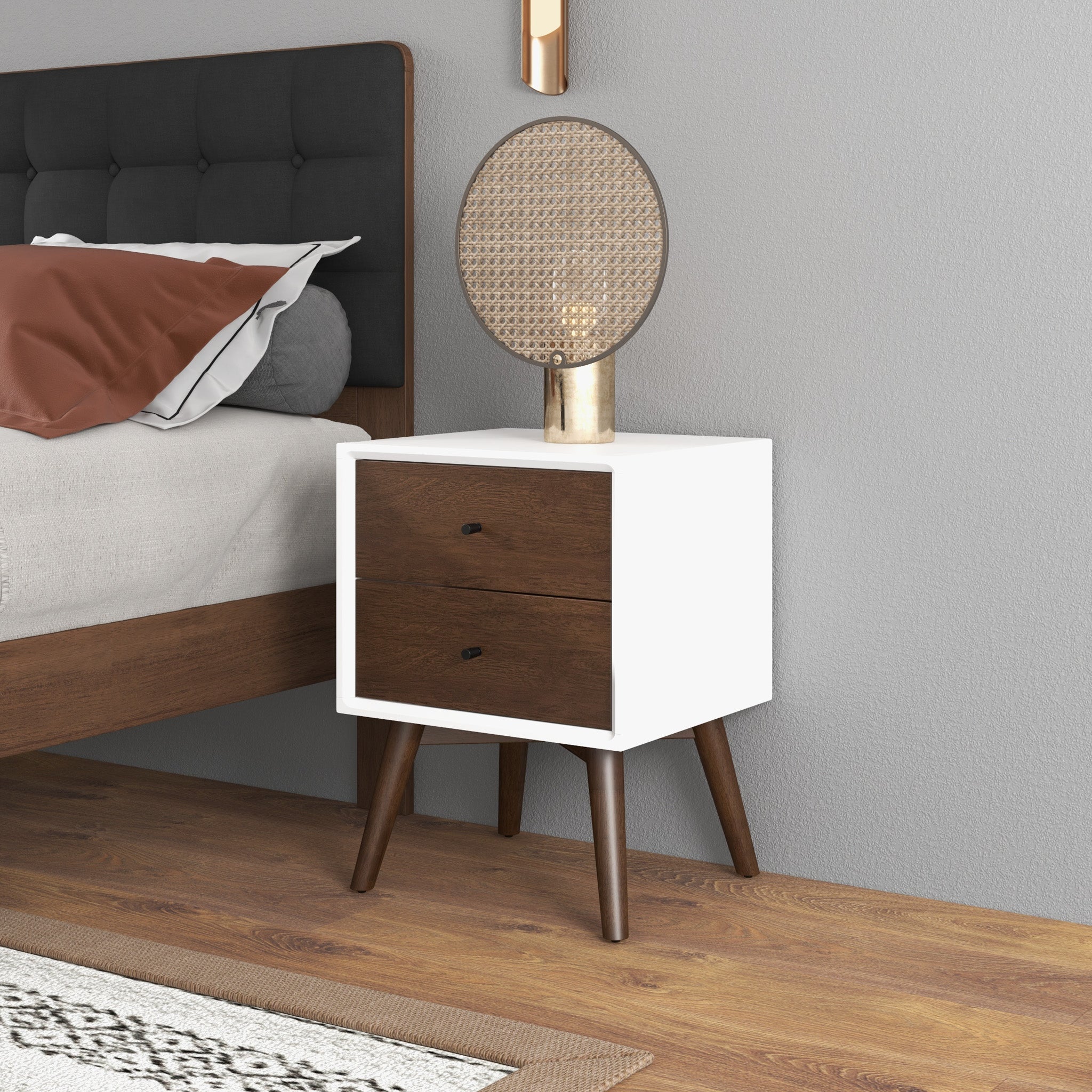 Noak White Walnut Mid Century Modern Style Nightstand