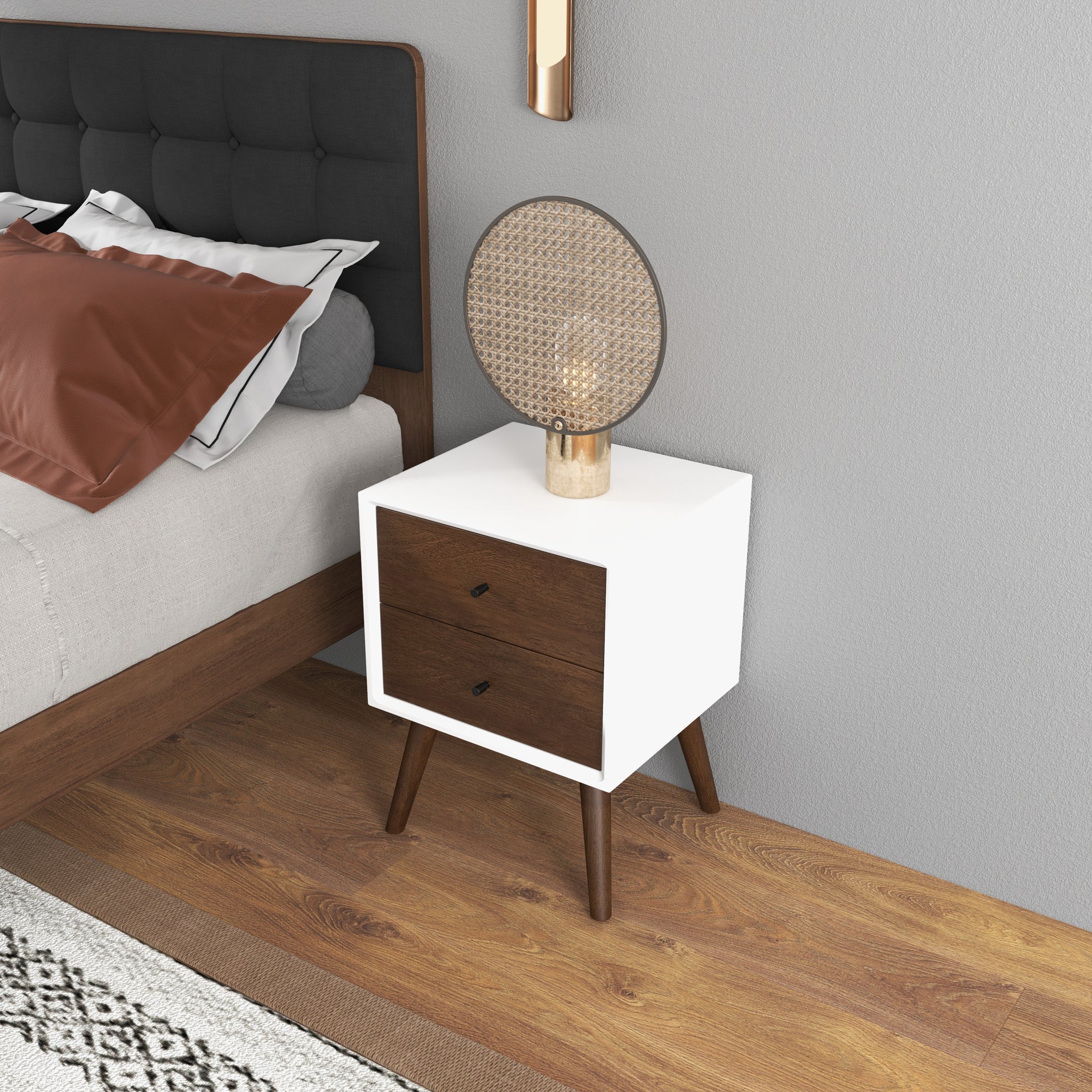 Noak White Walnut Mid Century Modern Style Nightstand