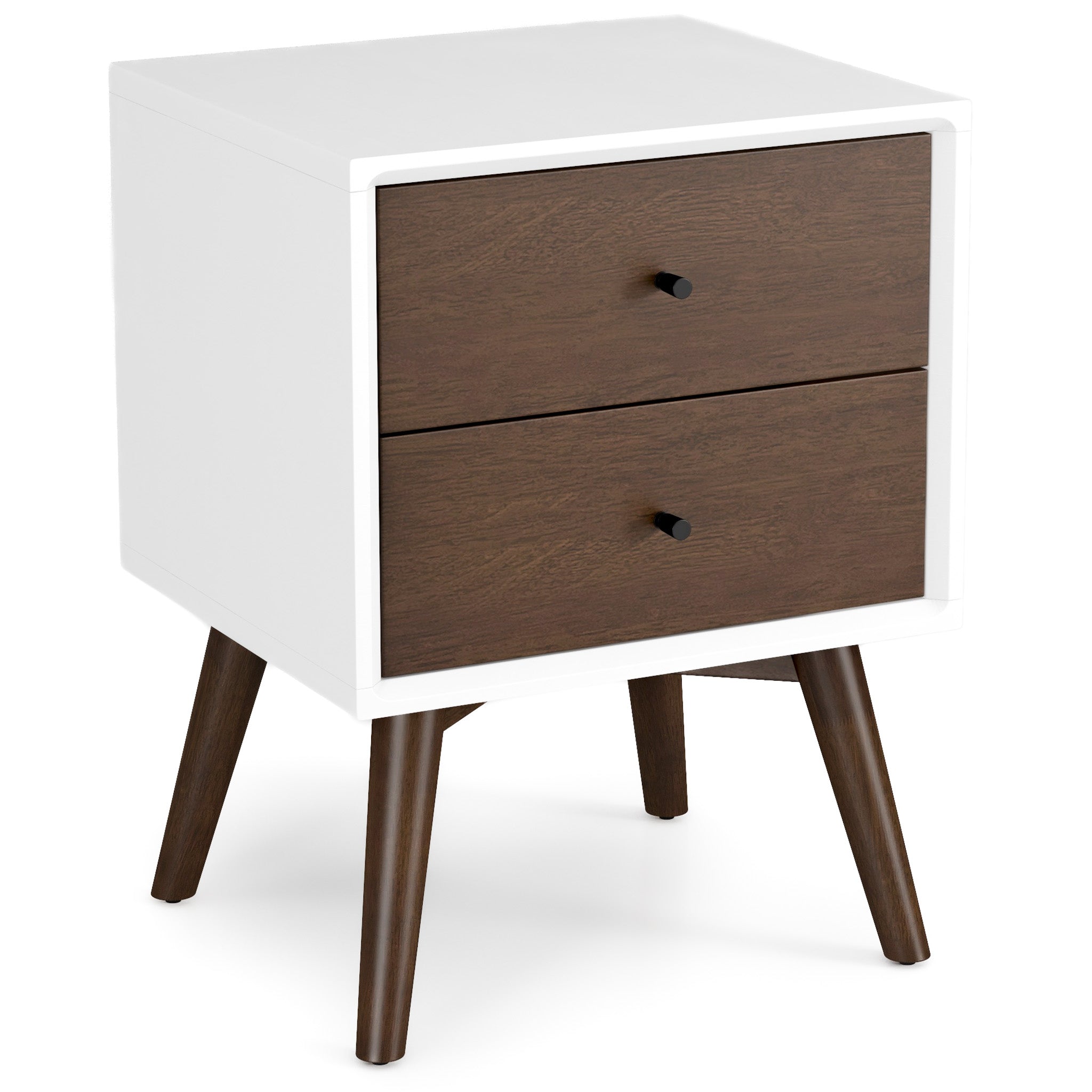 Noak White Walnut Mid Century Modern Style Nightstand