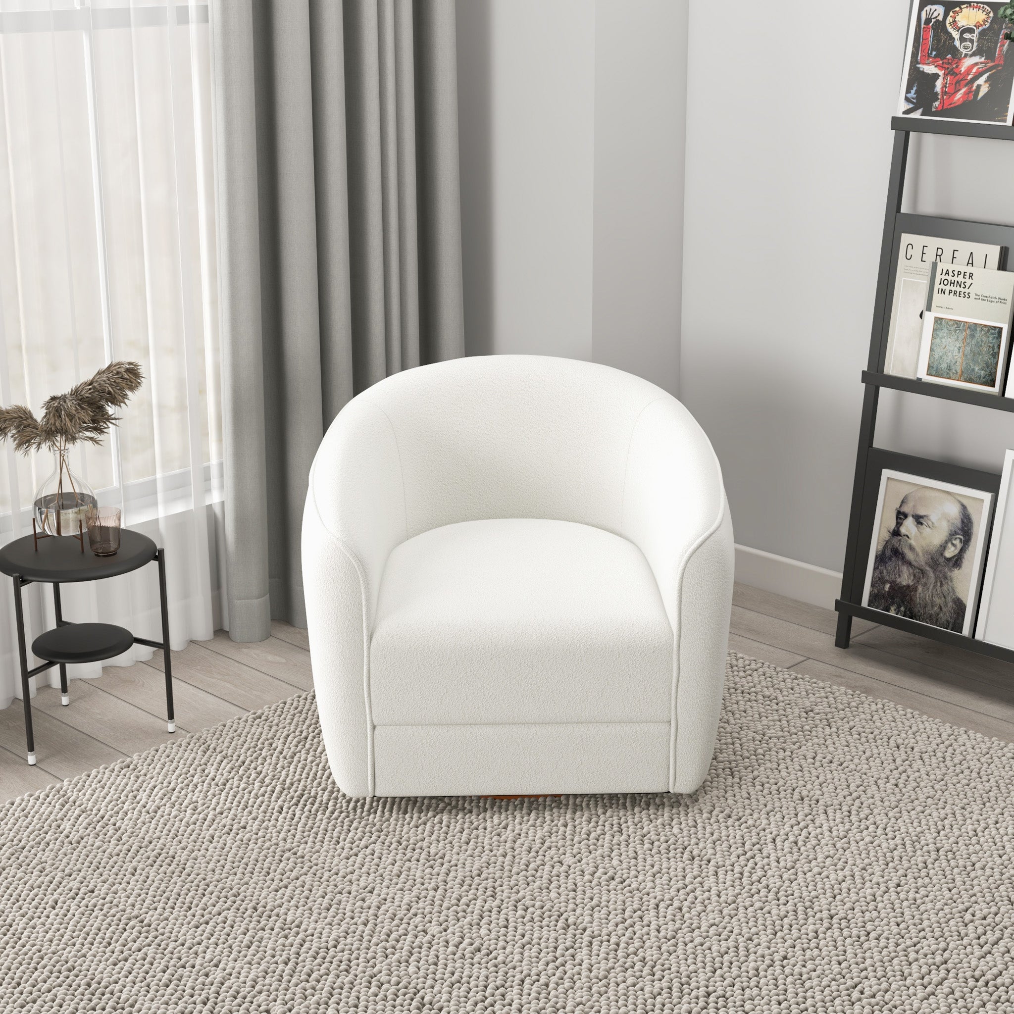 Spring Cream Boucle Swivel Chair
