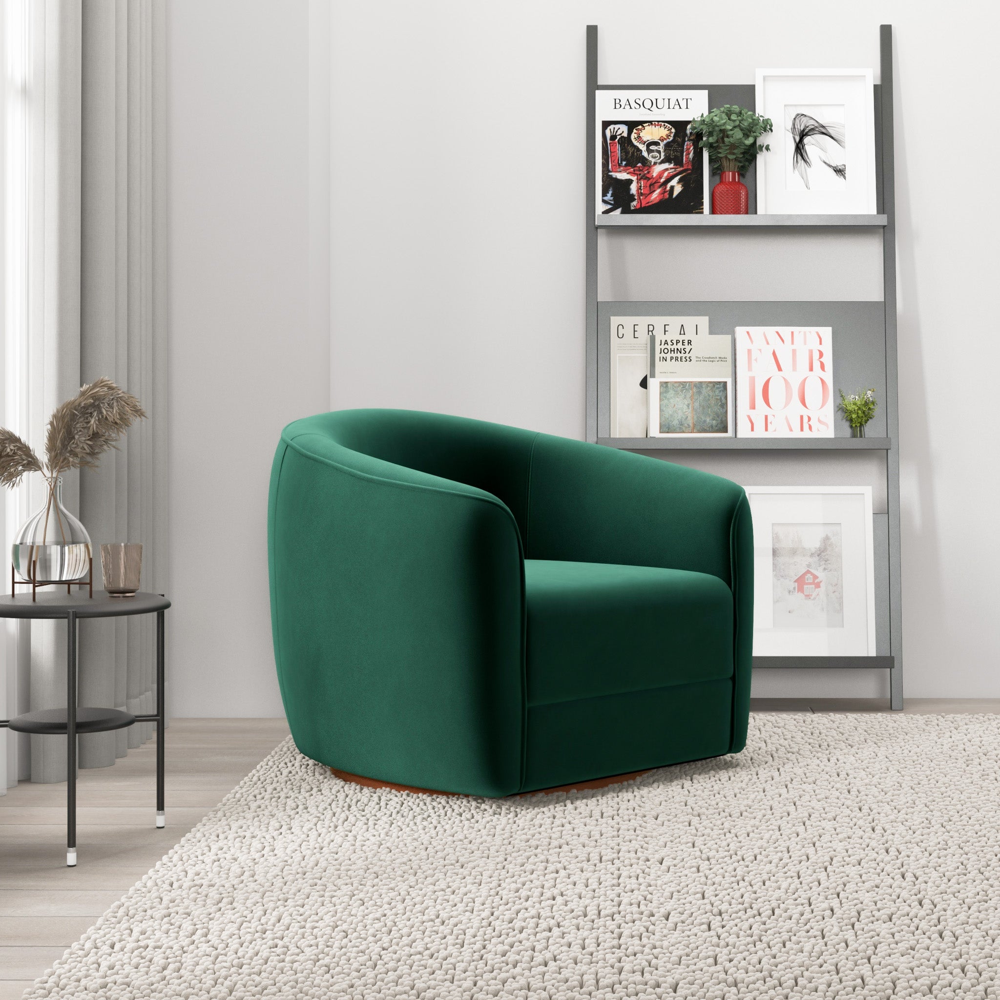 Spring Dark Green Velvet Swivel Chair