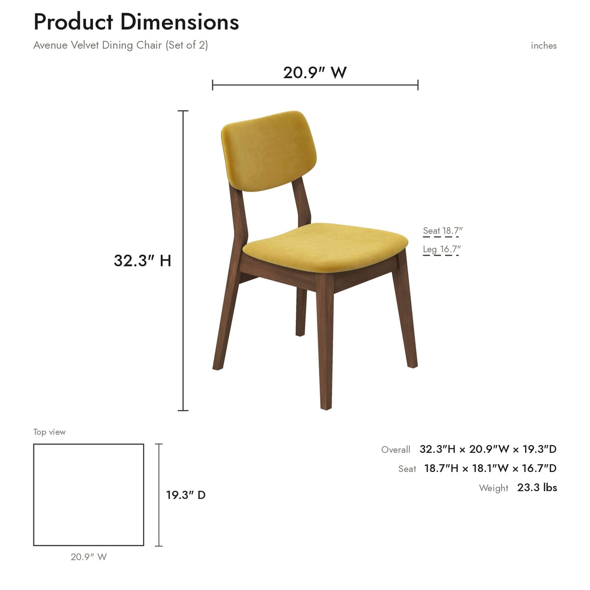 Product dimensions diagram
