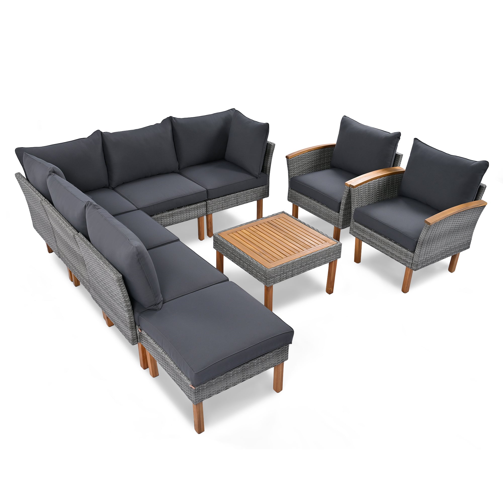 Outdoor Sectional Set Cushioned Seating - Gray