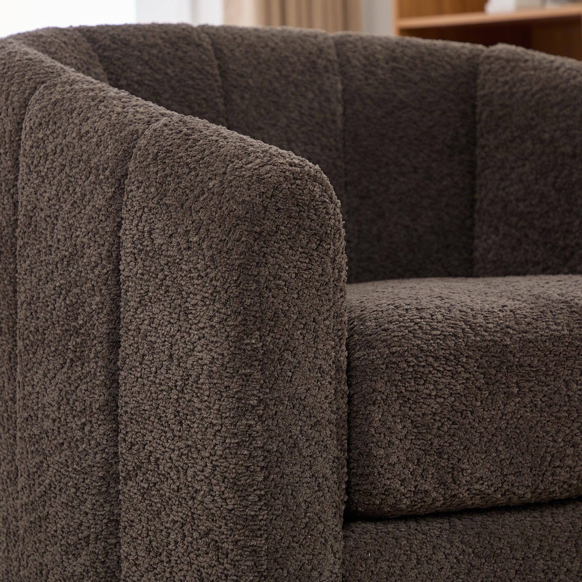 Eaton Charcoal Swivel Barrel Chair with Metal Base and Tufted-Chenille Upholstery