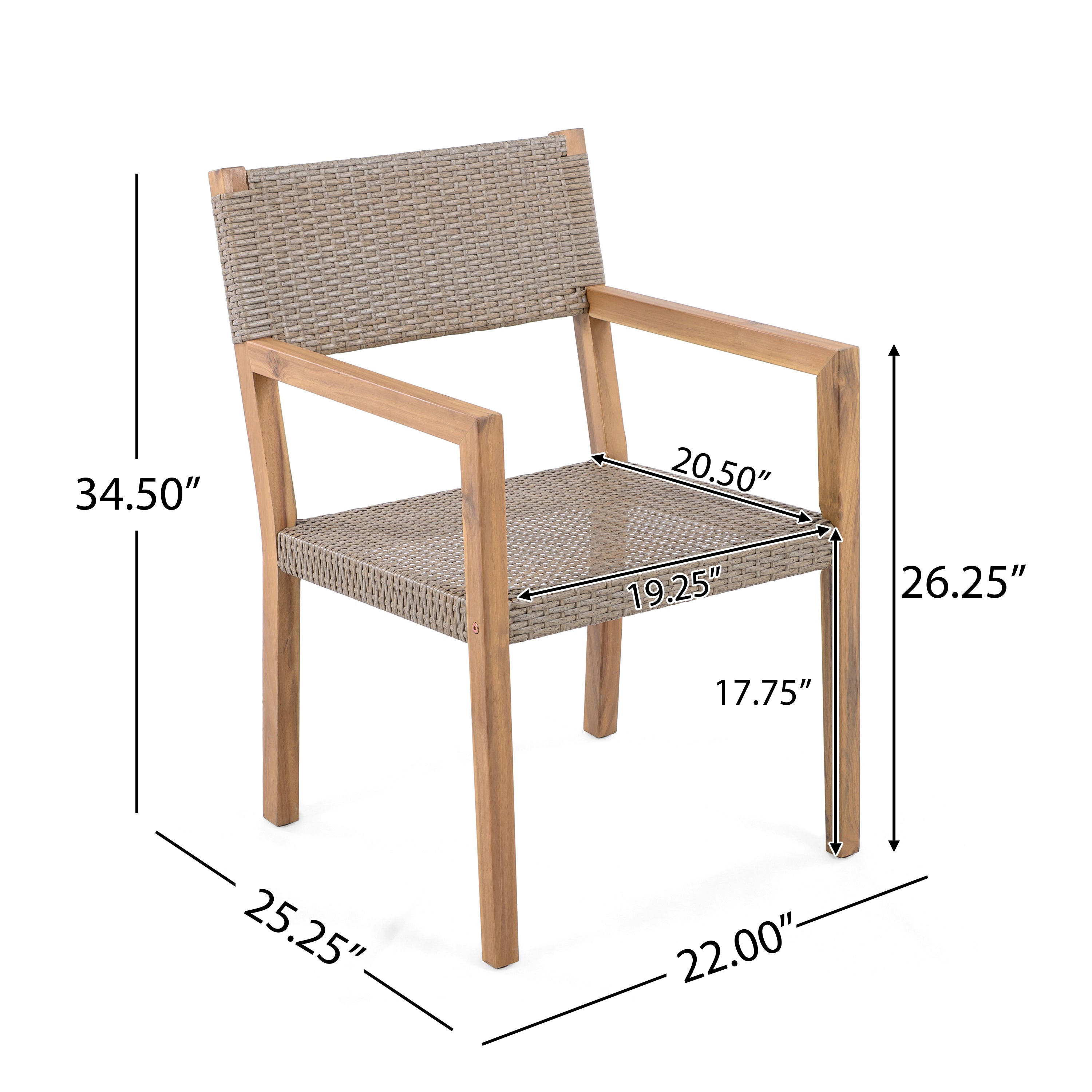 Outdoor Dining Chair Set Rattan Frame - Light Brown