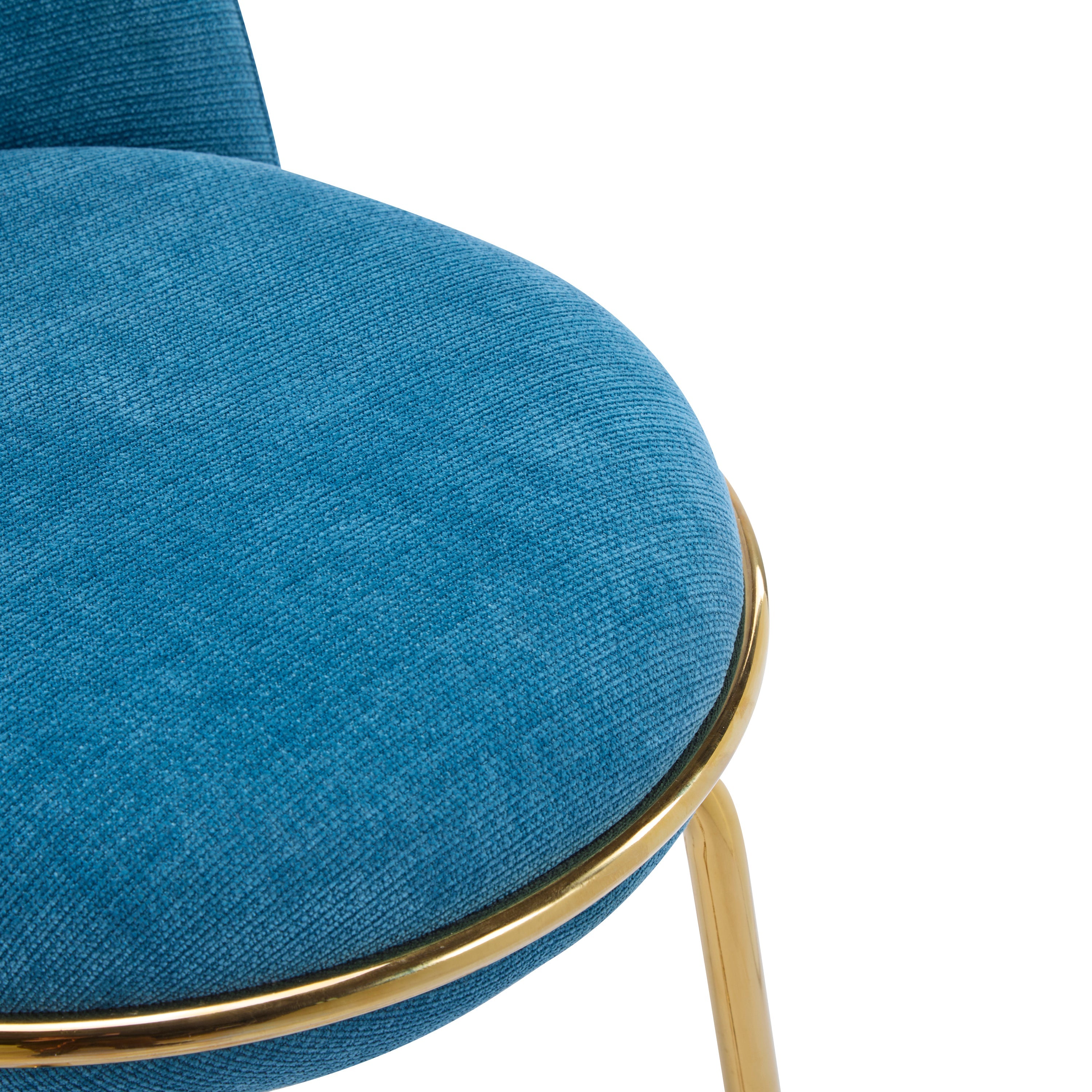 Rio Claro Indoor Metal Upholstered Barstool with Gold Finished Frame and Blue Upholstery, Set of 2