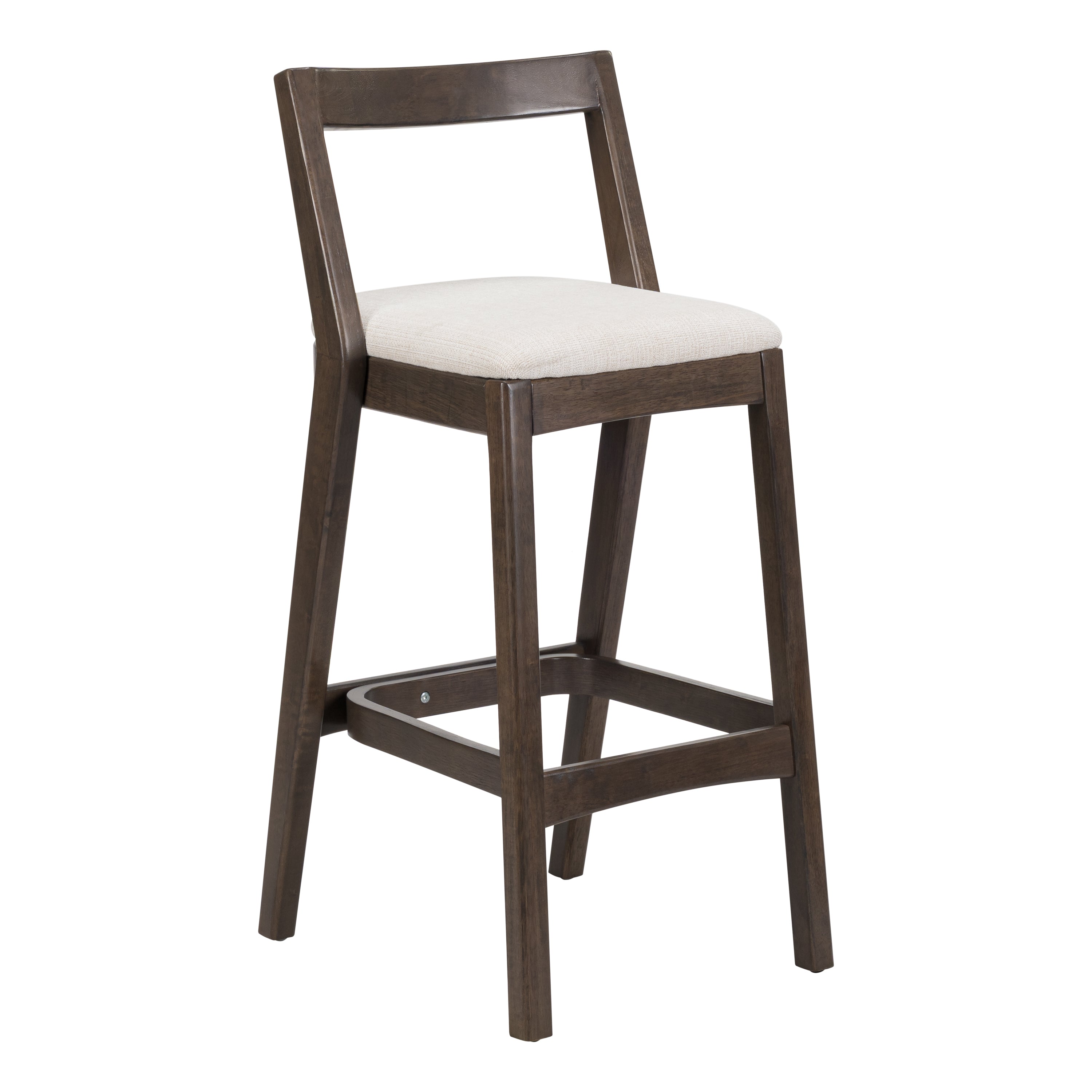 Jasper Indoor Rubberwood Barstool with Beige Upholstery in Dark Brown Finish, Set of 2