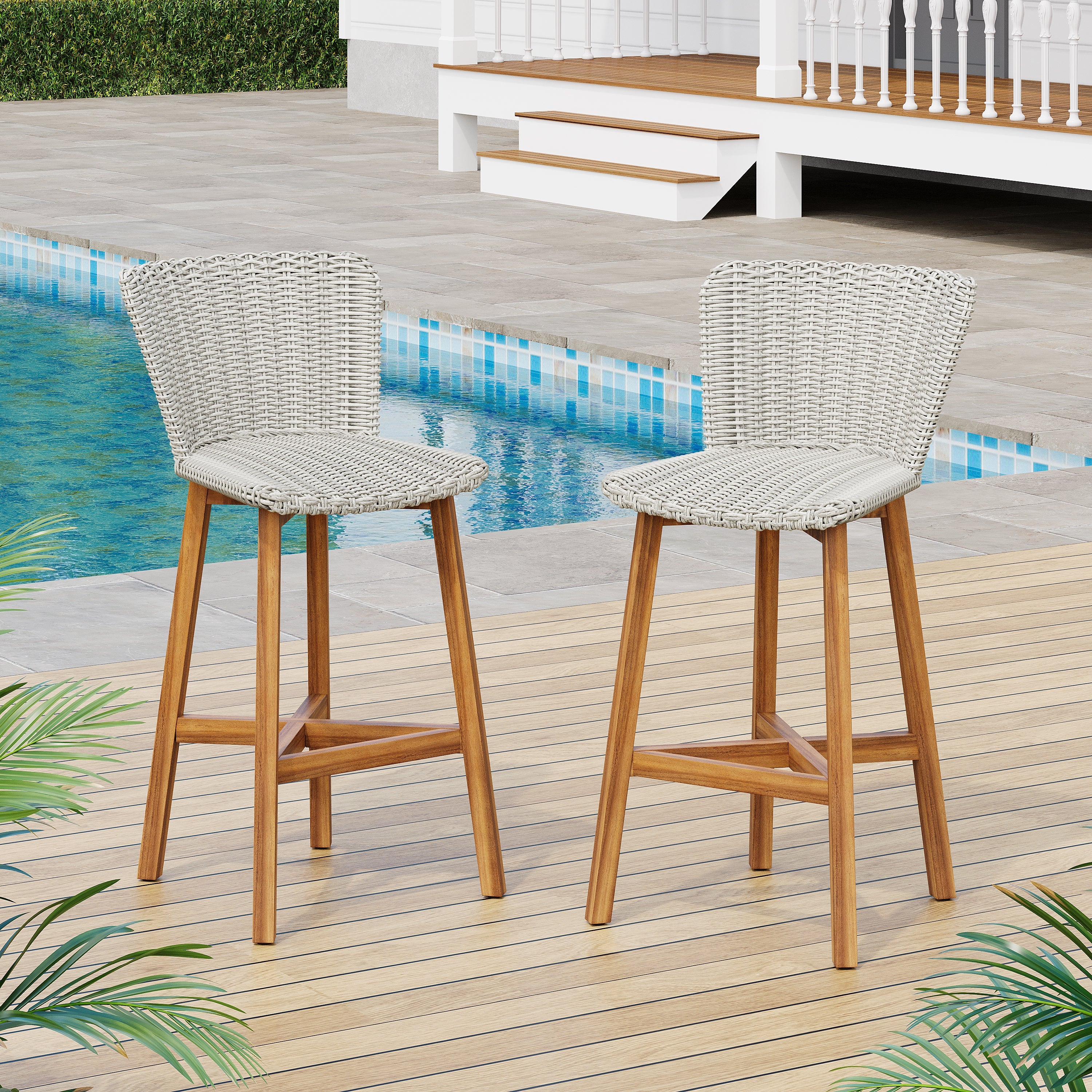 Lymington Outdoor Bar Stool Set Rattan Frame - Light Gray