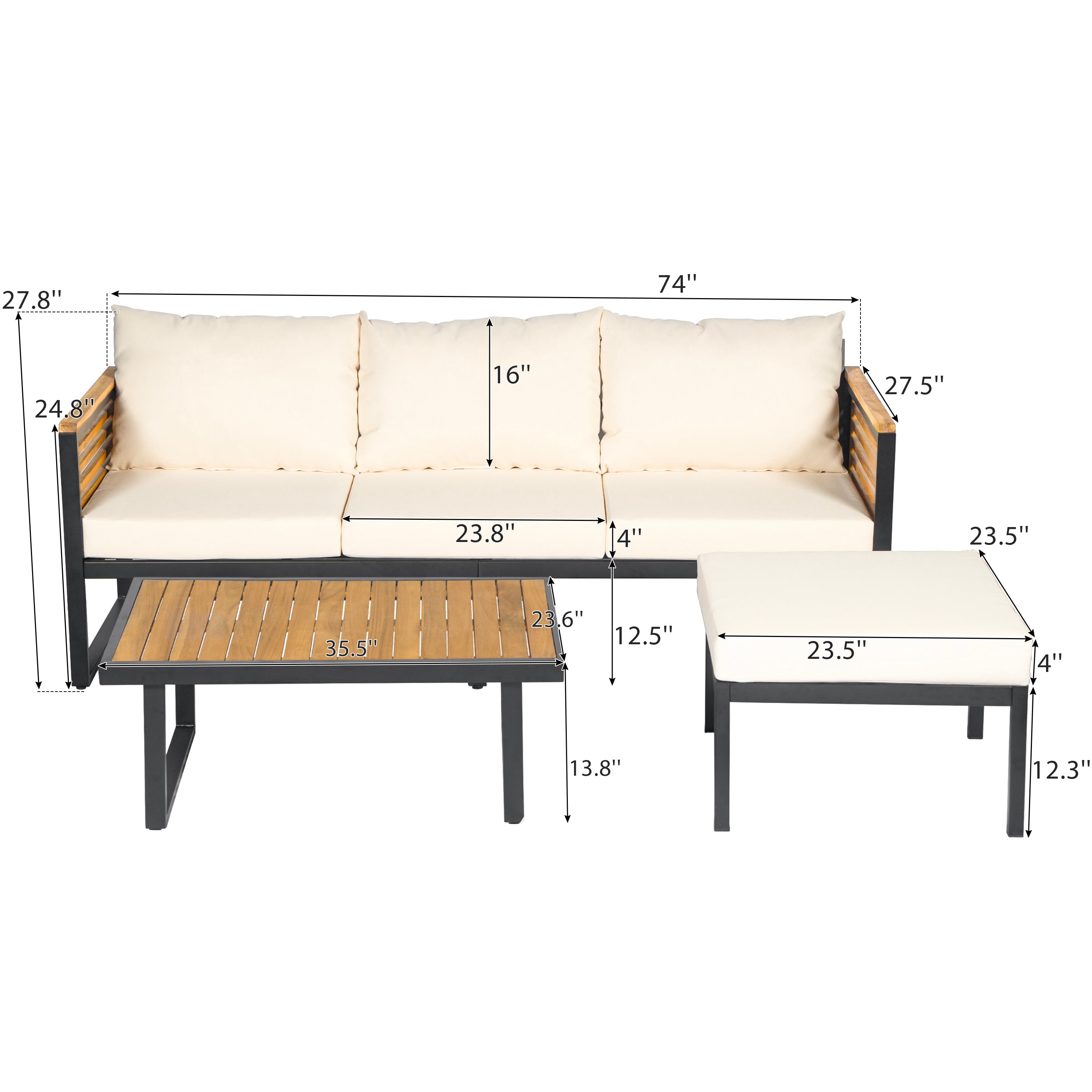 Outdoor Sofa Set Acacia Wood 3-Piece