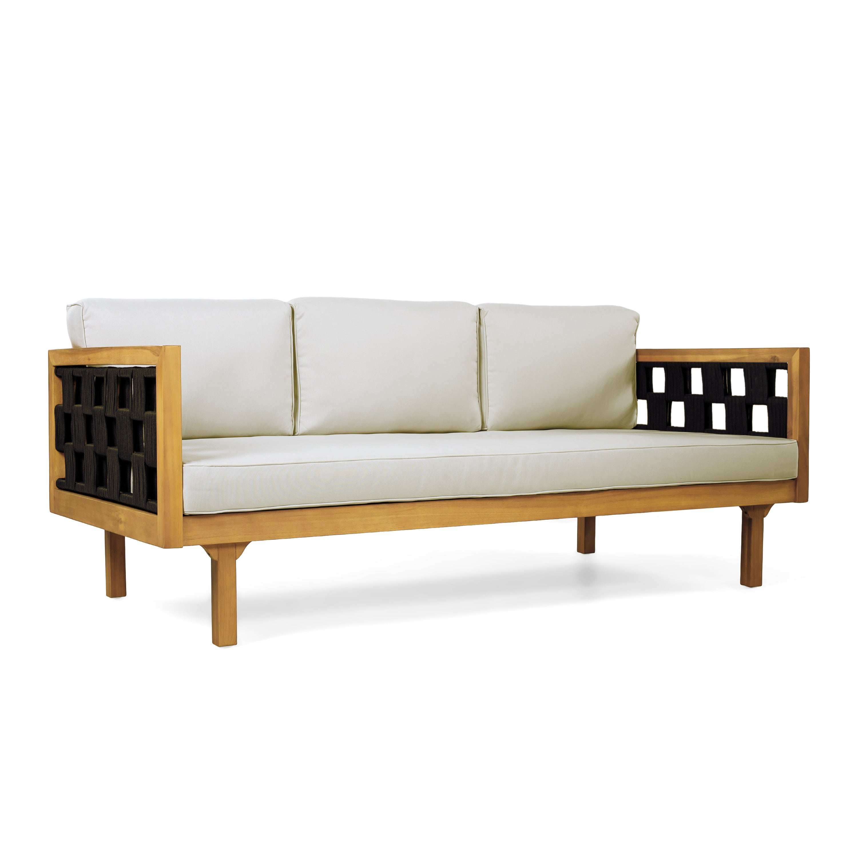Three-Seater Outdoor Canopy Daybed Cushioned Seating - Teak