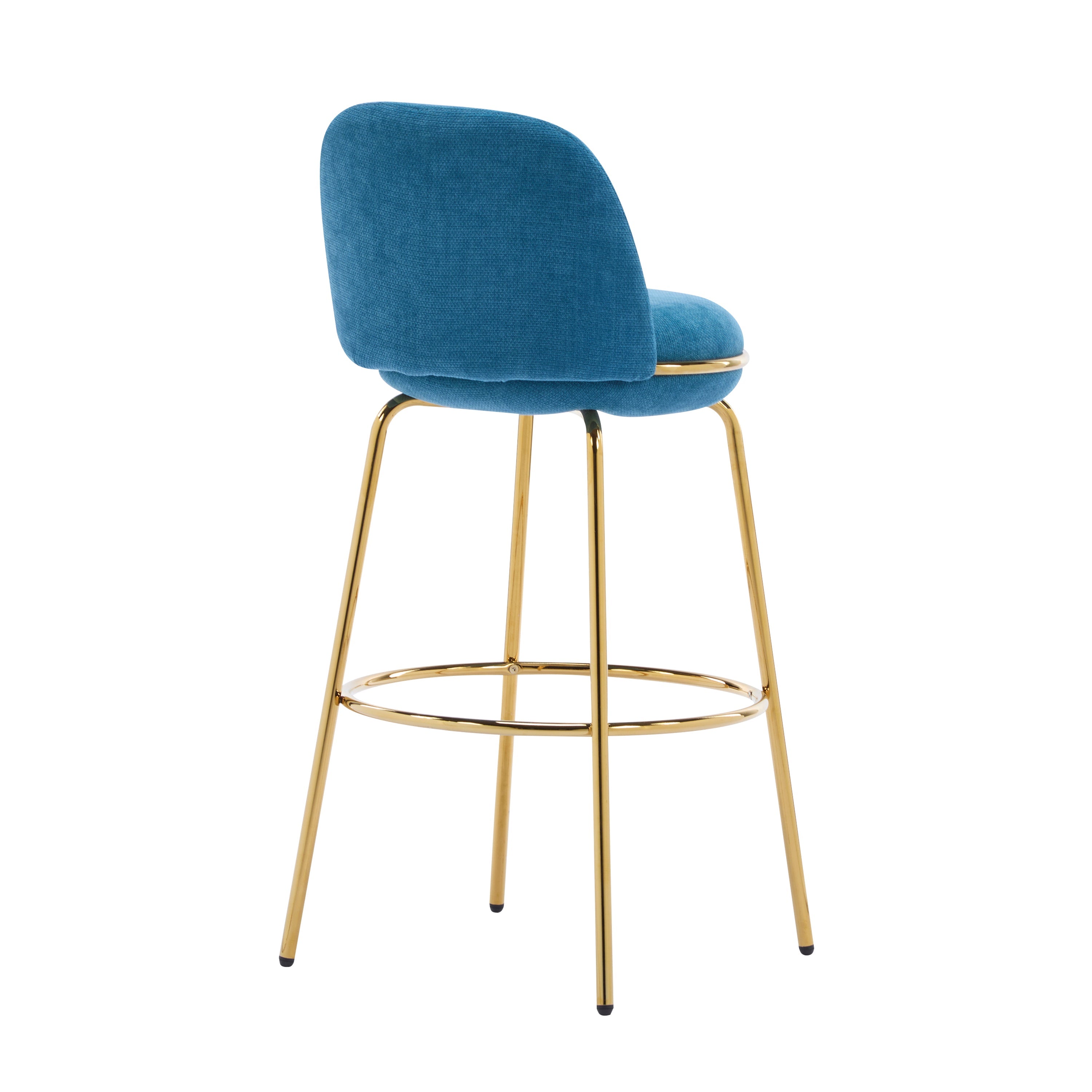 Rio Claro Indoor Metal Upholstered Barstool with Gold Finished Frame and Blue Upholstery, Set of 2