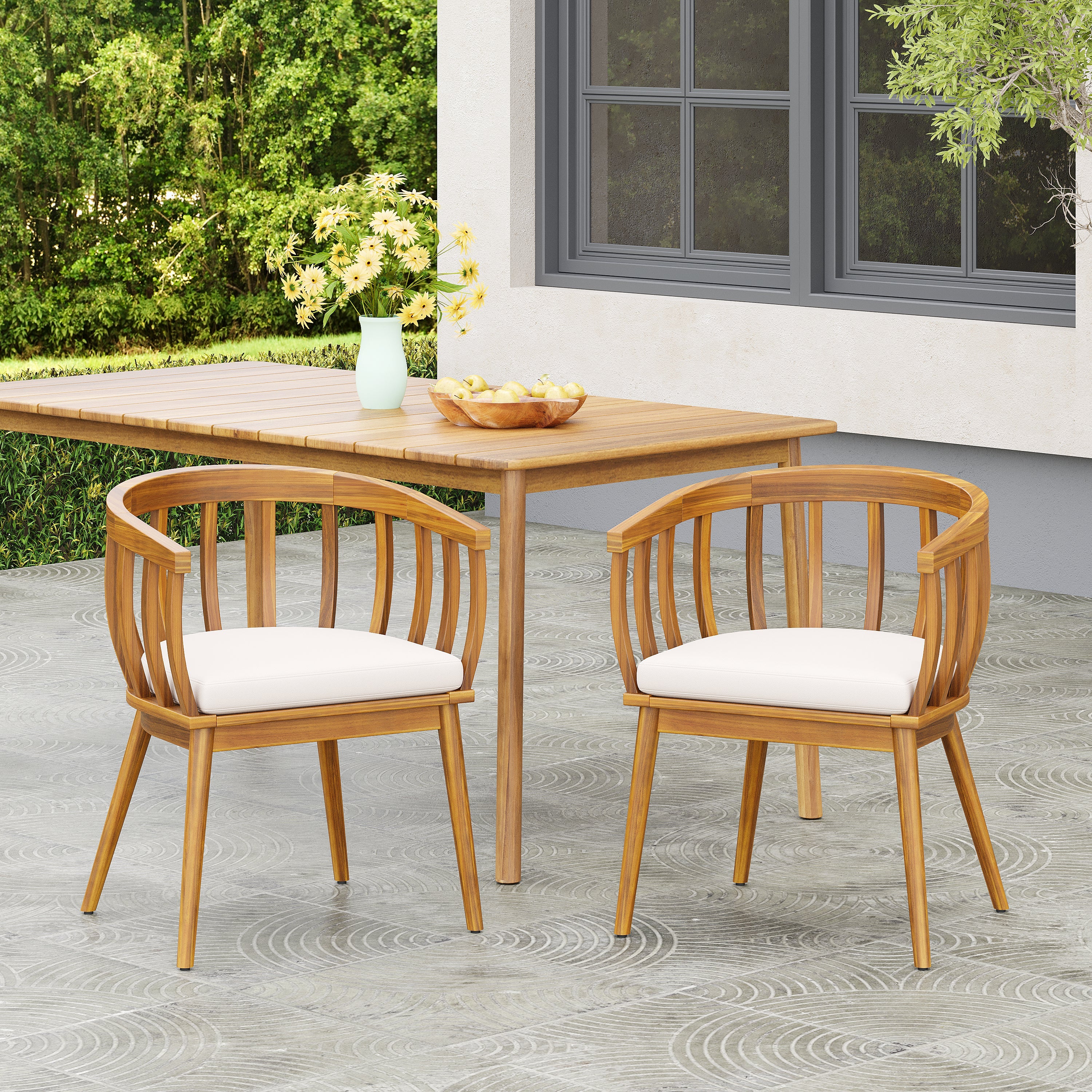 Klismos Outdoor Dining Chair Set Outdoor Seating - Beige