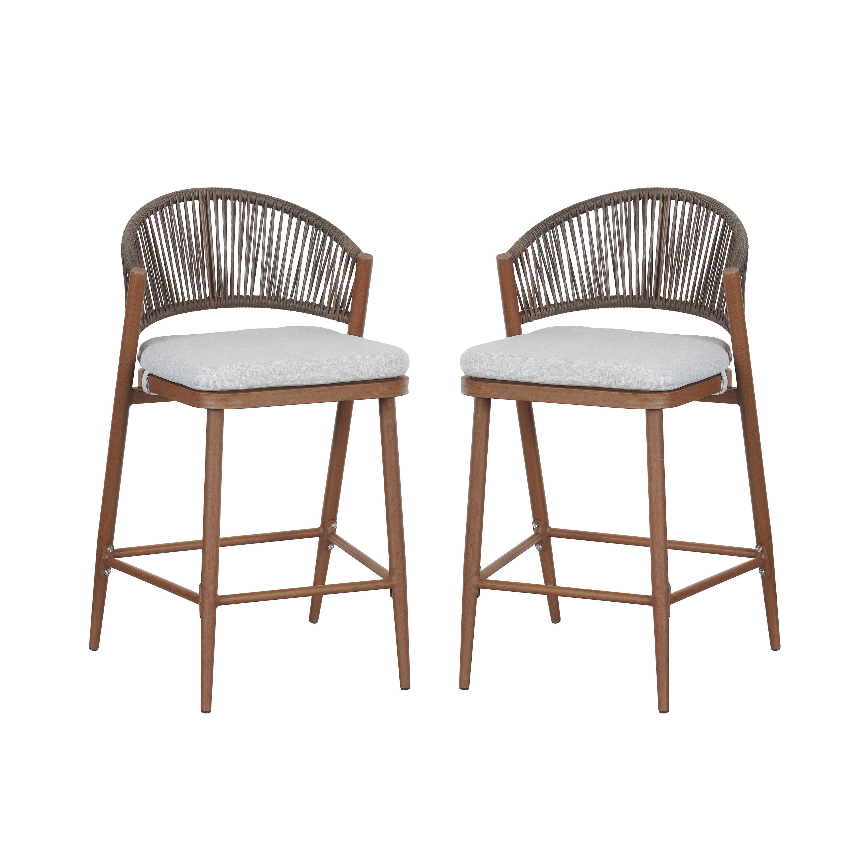 Outdoor Counter Stool Set Water-Resistant Cushions - Teak