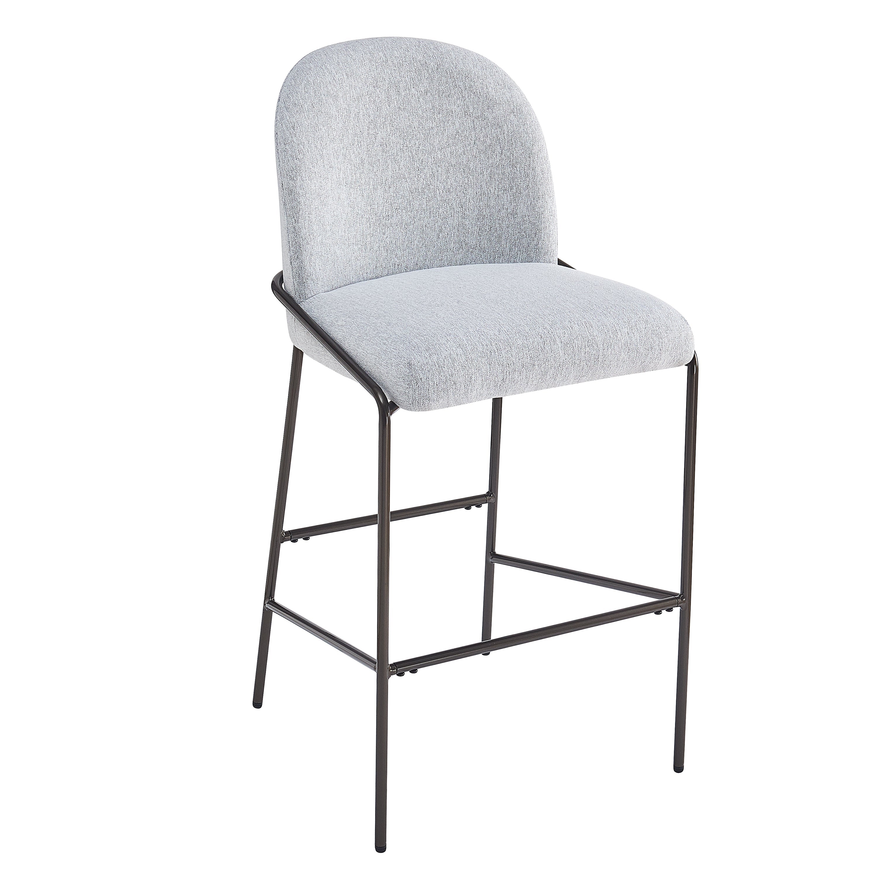 Galen Indoor Metal Upholstered Barstool, Antique Bronze Finish Frame with Gray Fabric, Set of 2