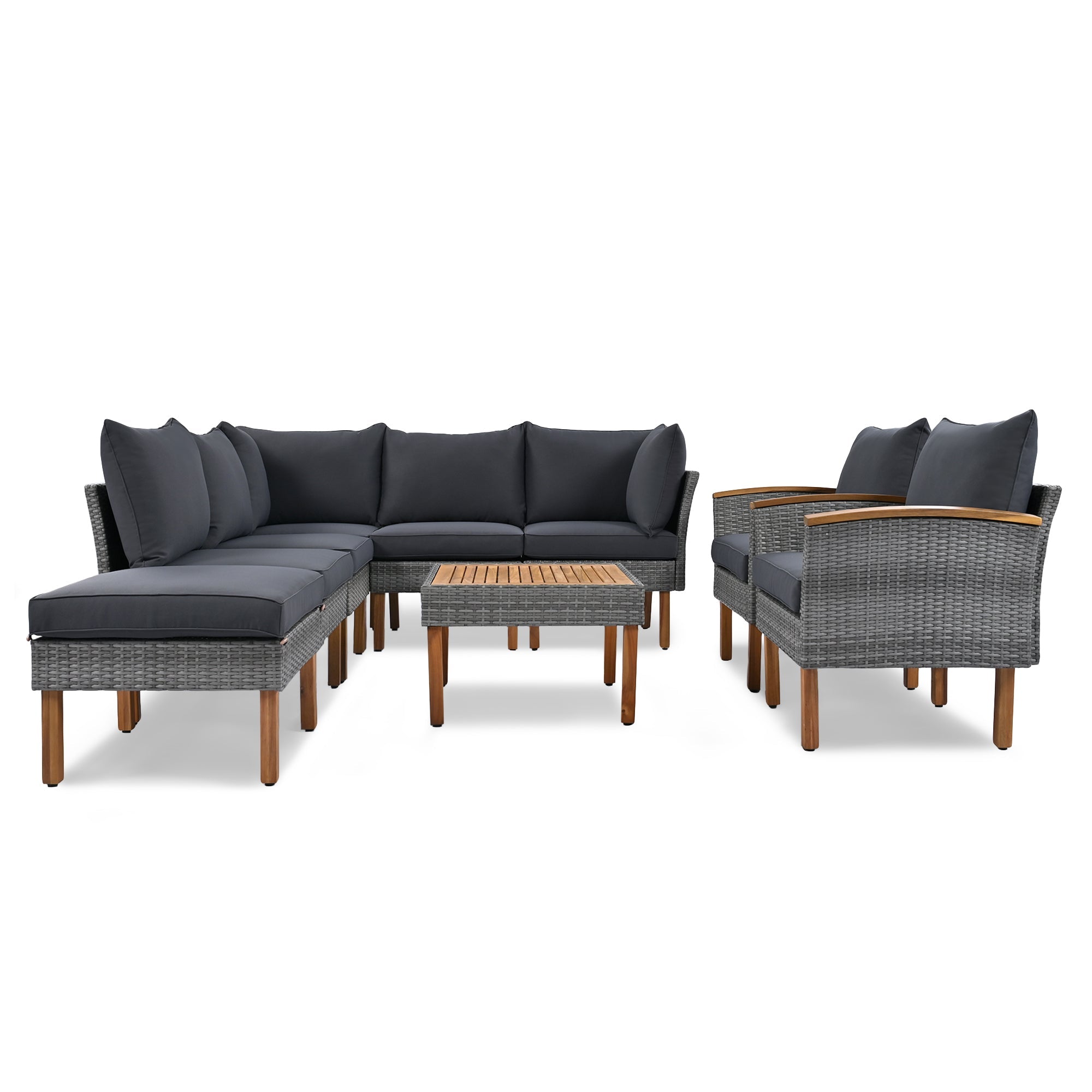 Outdoor Sectional Set Cushioned Seating - Gray