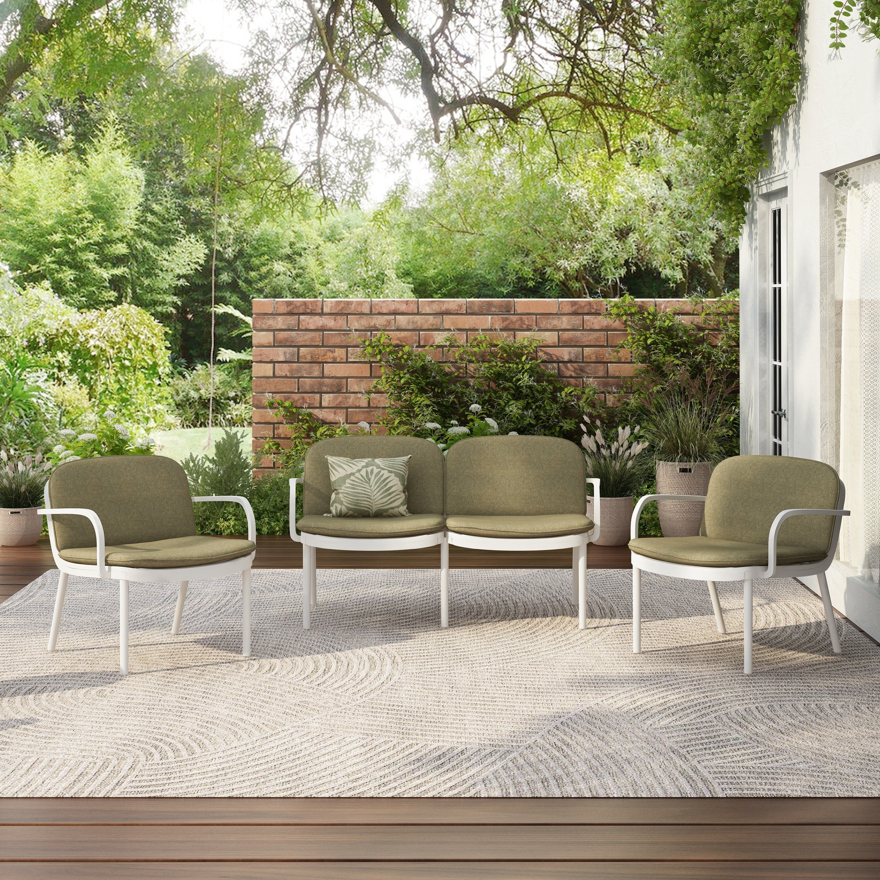 Luna Outdoor Chat Set Cushioned Seating - White