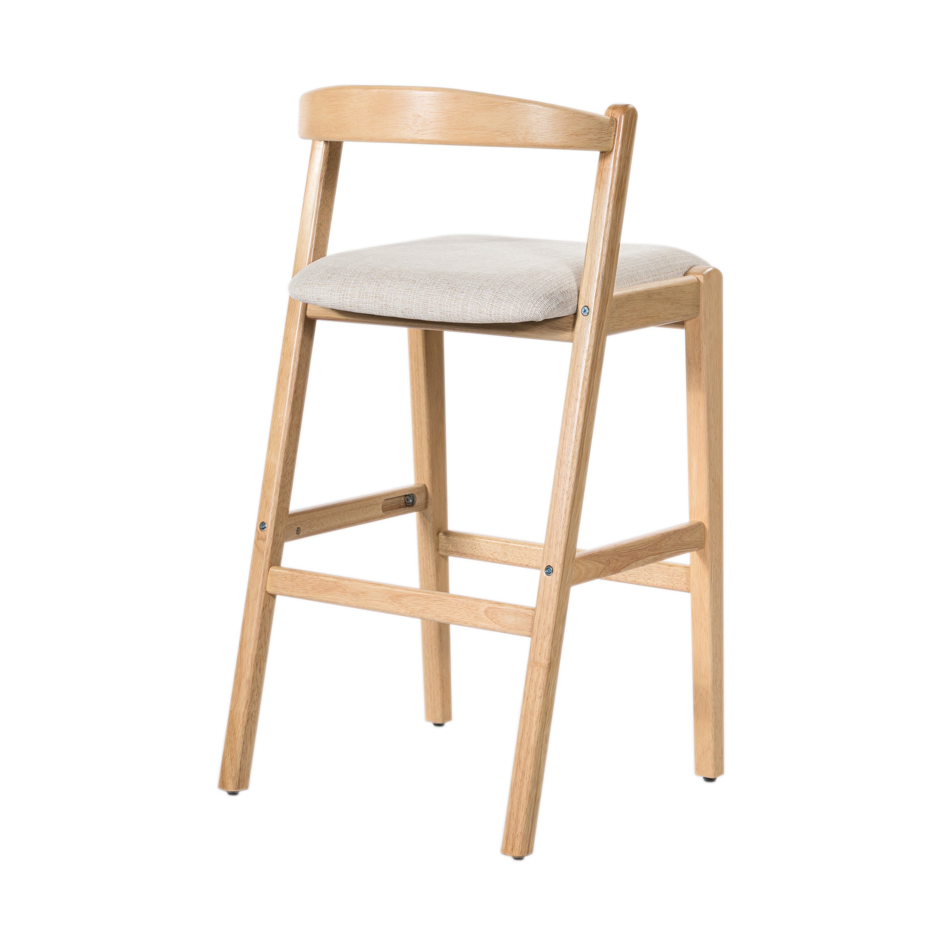 Balmain Indoor Rubberwood Barstool, Natural Finished and Beige Upholstery, Set of 2