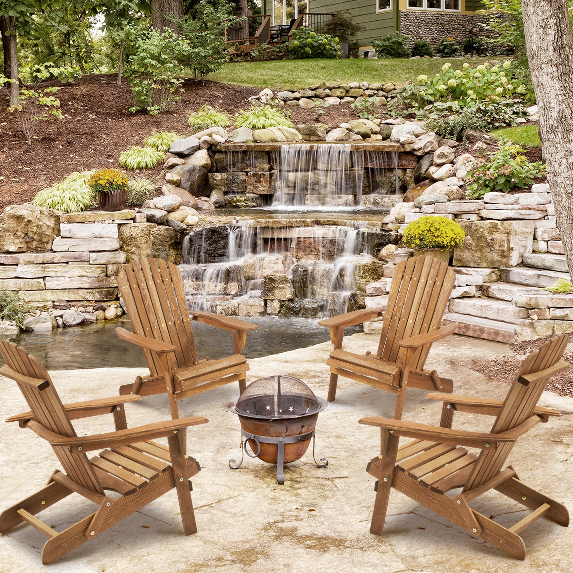 Wooden Outdoor Adirondack Chair Folding Design - Brown