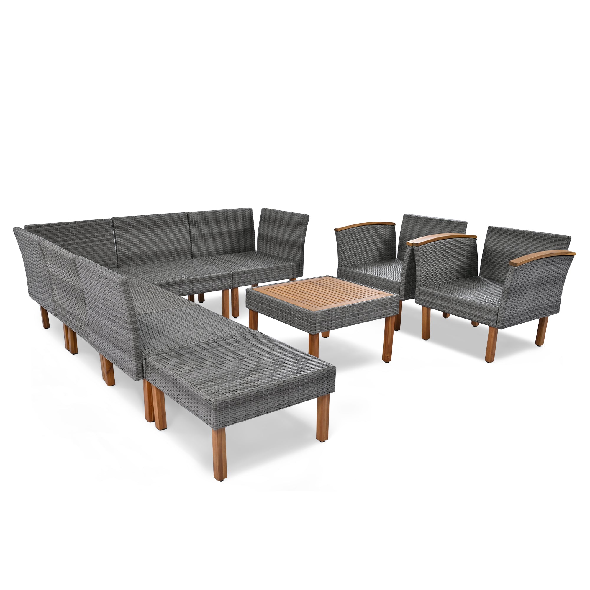 Outdoor Sectional Set Cushioned Seating - Gray
