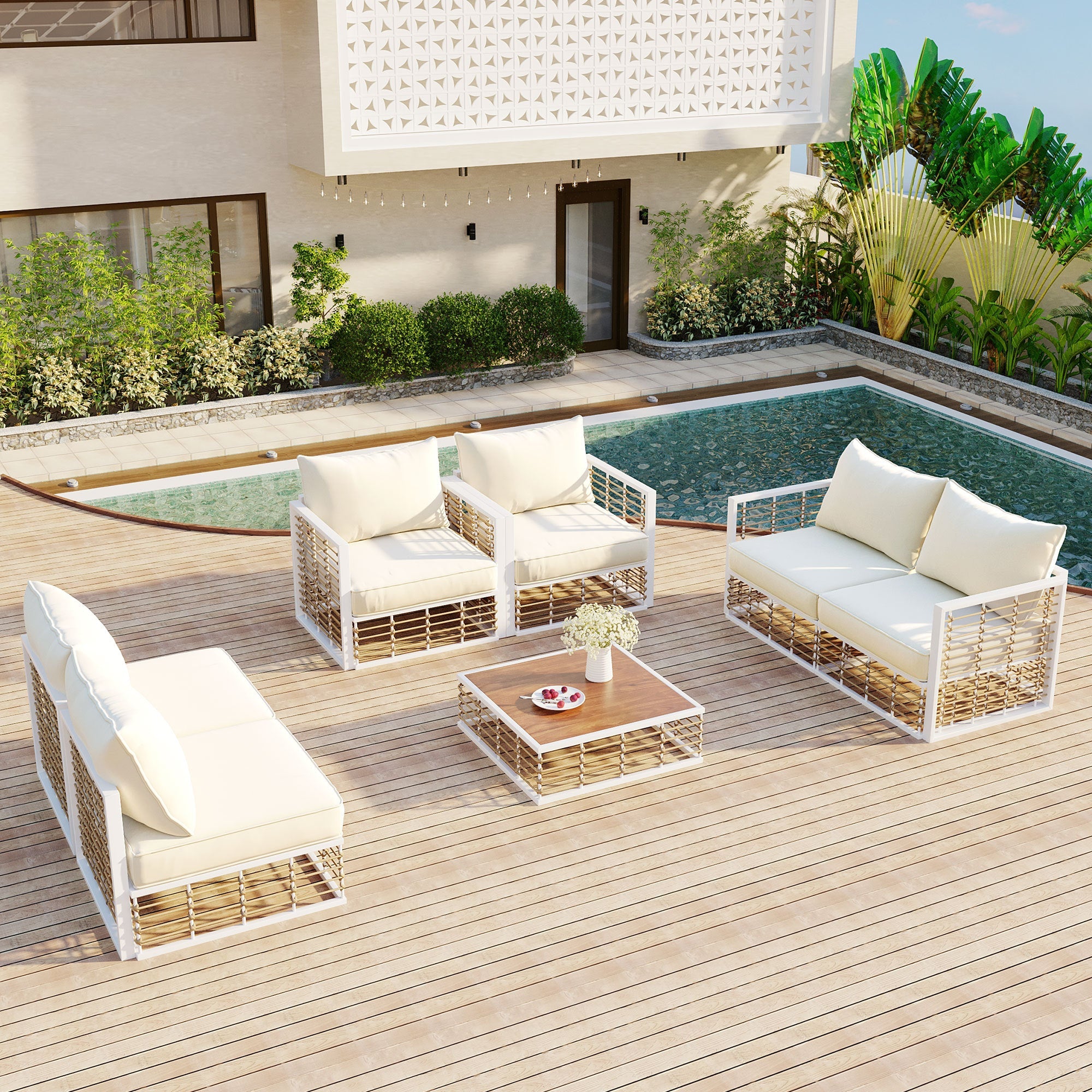 Topmax Outdoor Sectional Set Cushioned Seating - White