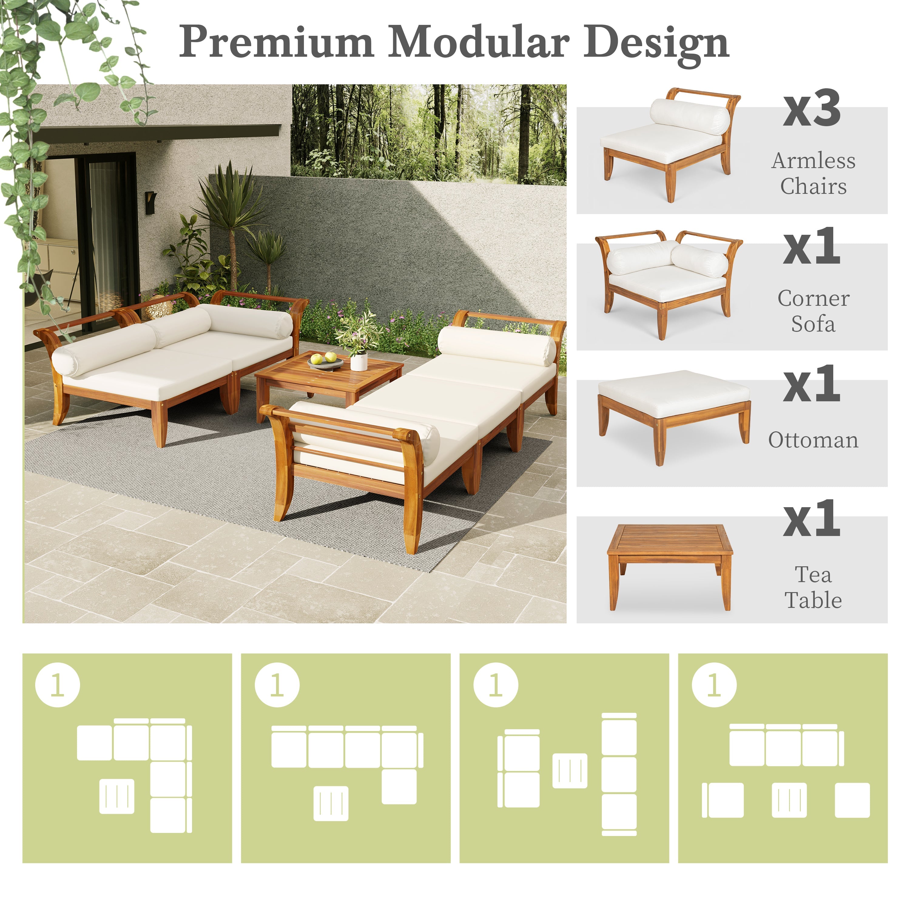 Topmax Outdoor L-Shaped Sectional Cushioned Seating - Beige